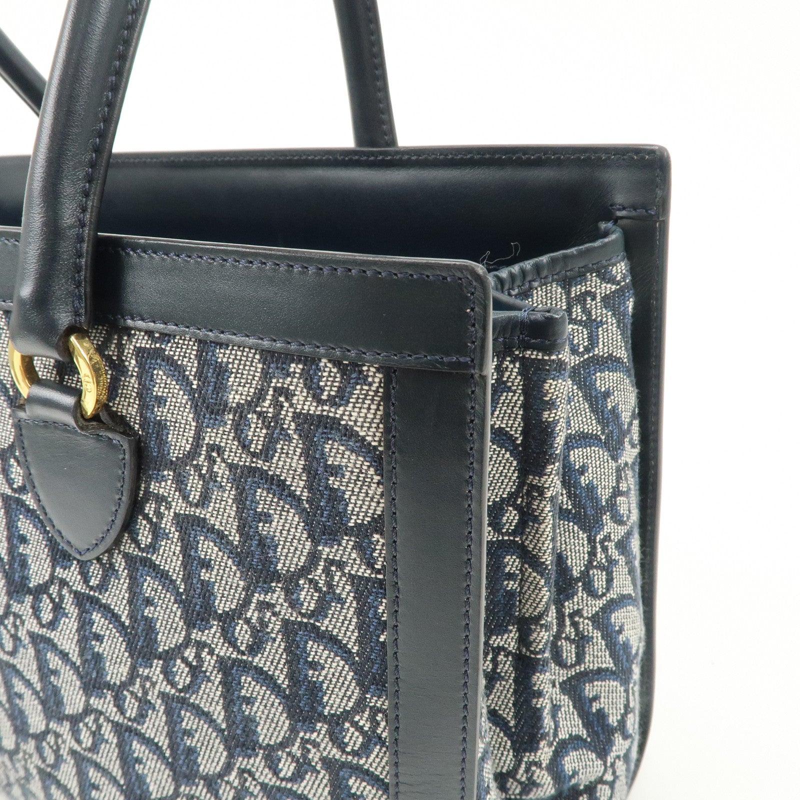 Christian Dior Trotter Canvas Leather Tote Bag Hand Bag Navy Used