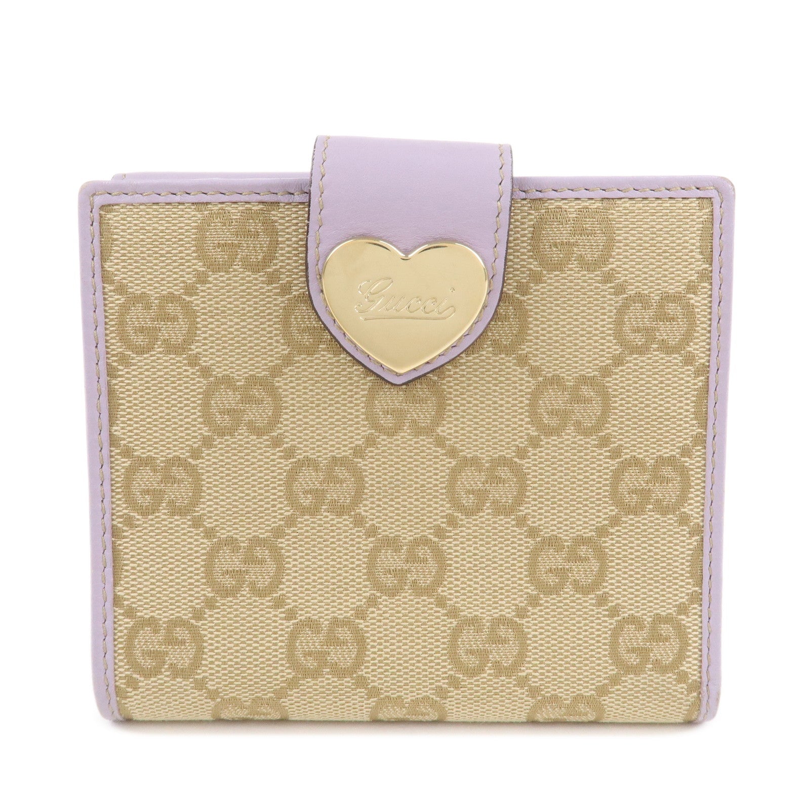 GUCCI Lovely Heart GG Canvas Leather W Hook Bi-Fold Wallet 203549 Used