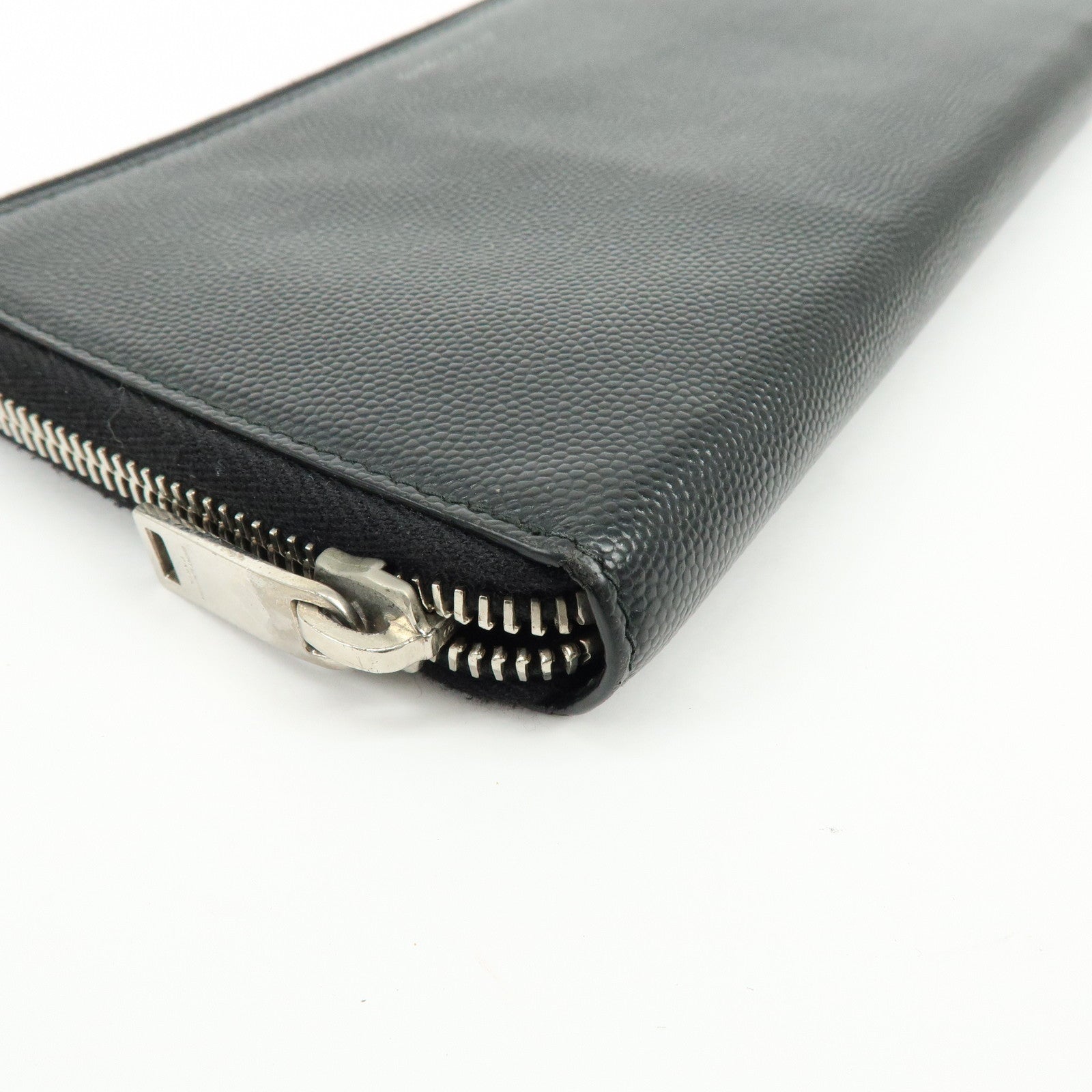SAINT LAURENT PARIS Leather Round Zippy Long Wallet Black