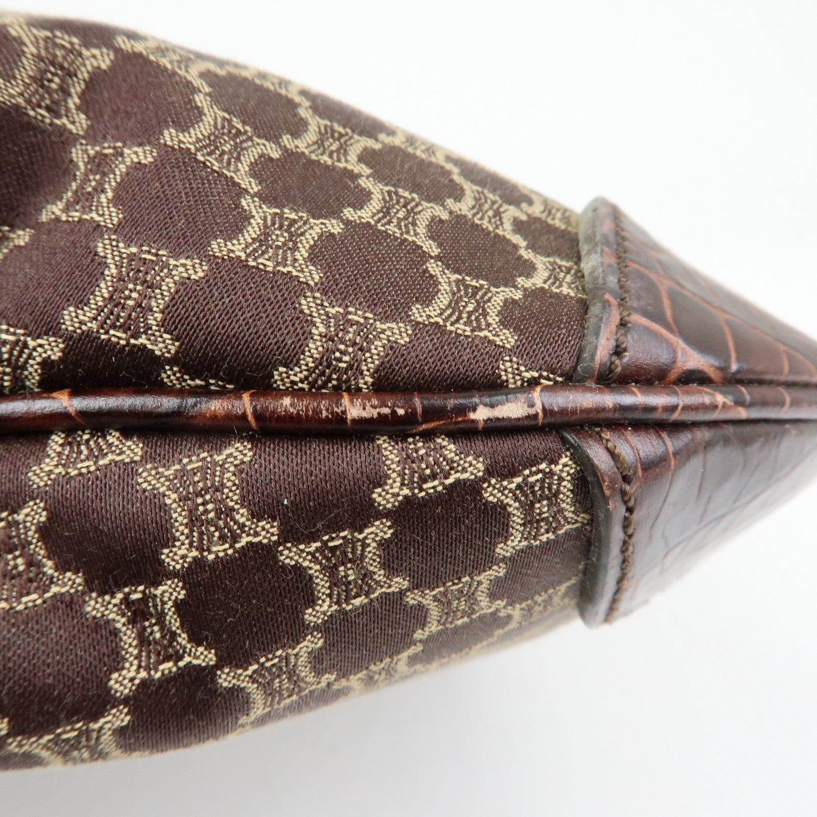 CELINE Macadam Canvas Leather Shoulder Bag Hand Bag Brown