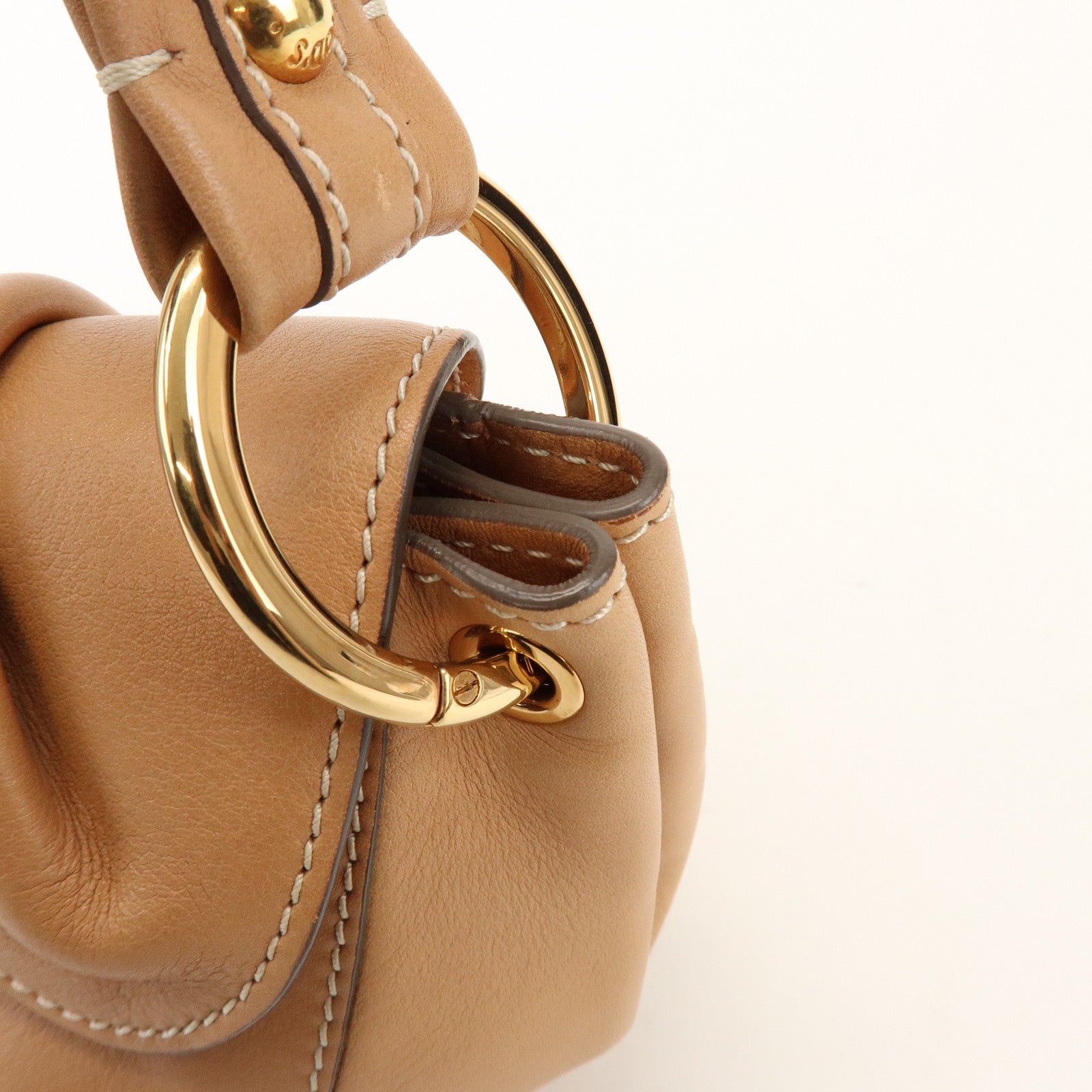 TOD'S Leather Hand Bag Shoulder Bag Circle Lock Light Brown