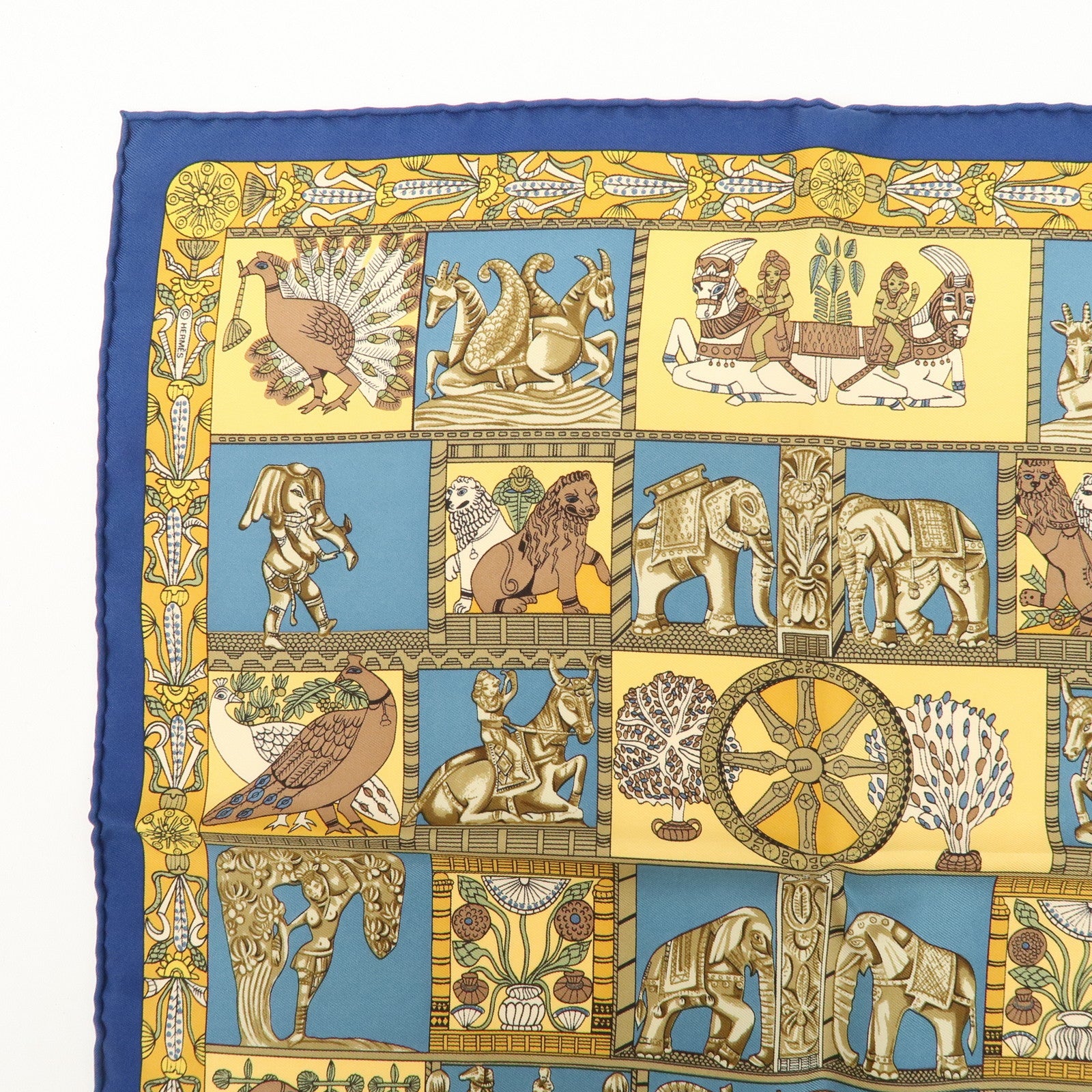 HERMES Carre 90 Silk 100% Scarf TORANA Blue