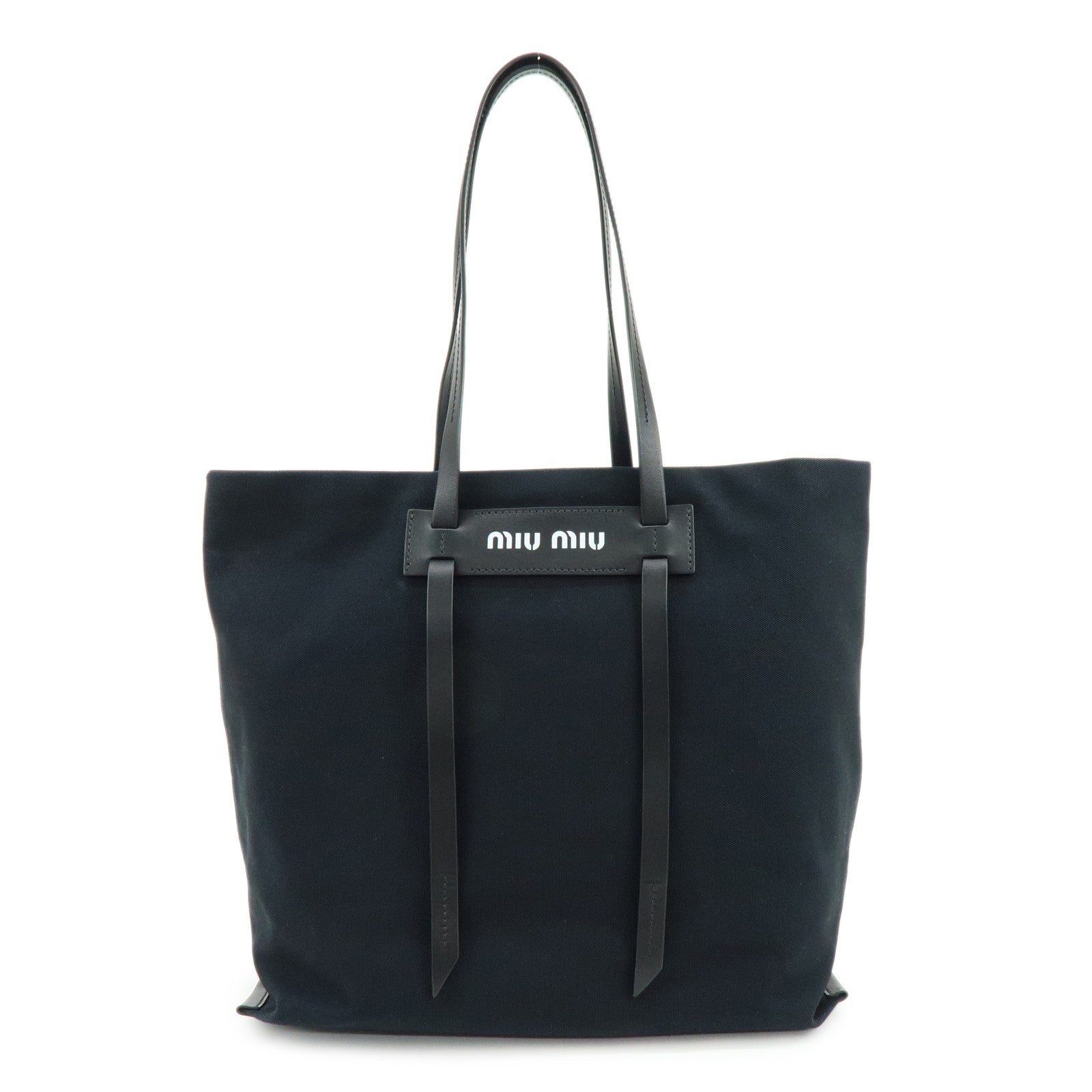 MIU MIU Canvas Leather Tote Bag Hand Bag Shoulder Bag Black