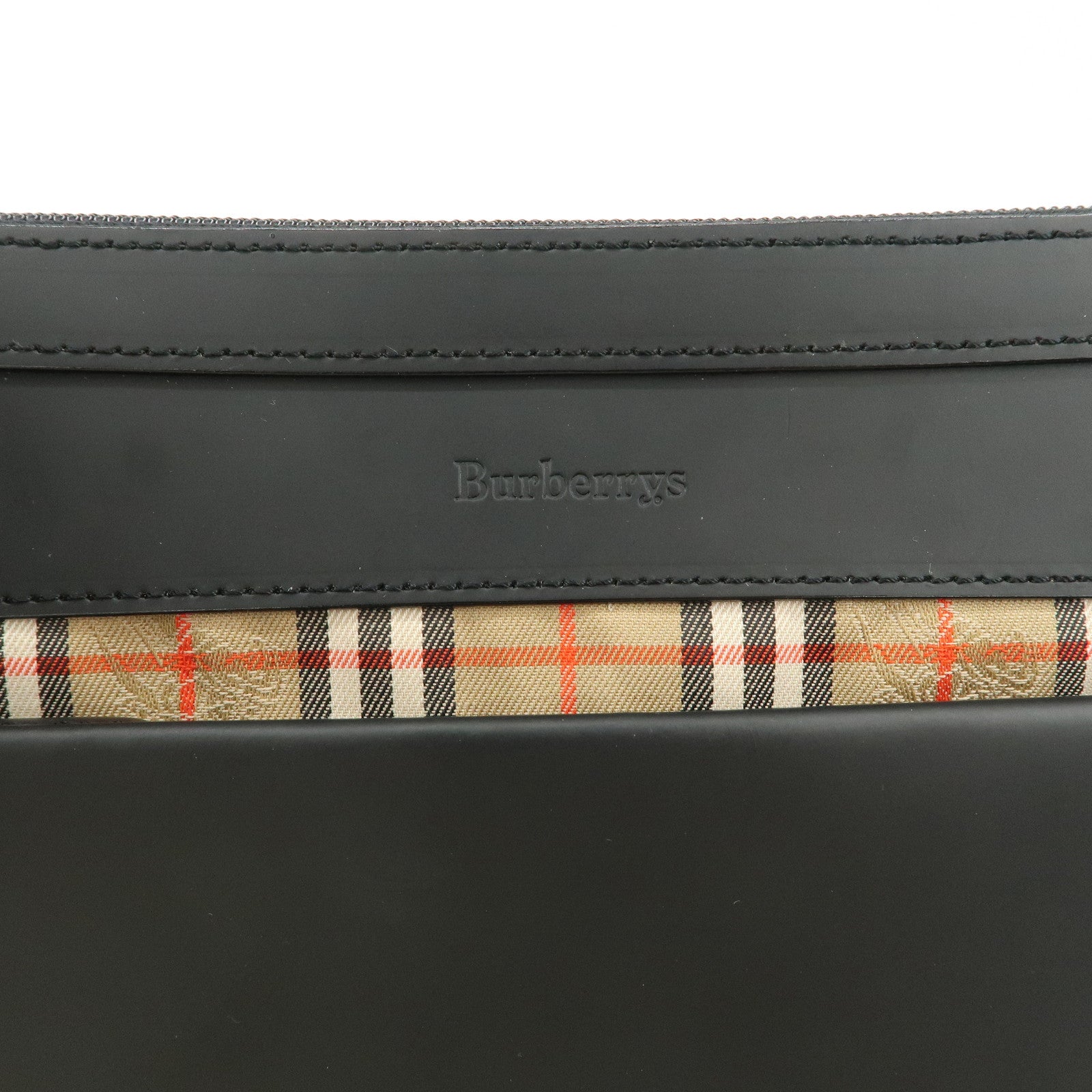 BURBERRY Logo Leather Shoulder Bag Hand Bag Nova Plaid Black Used