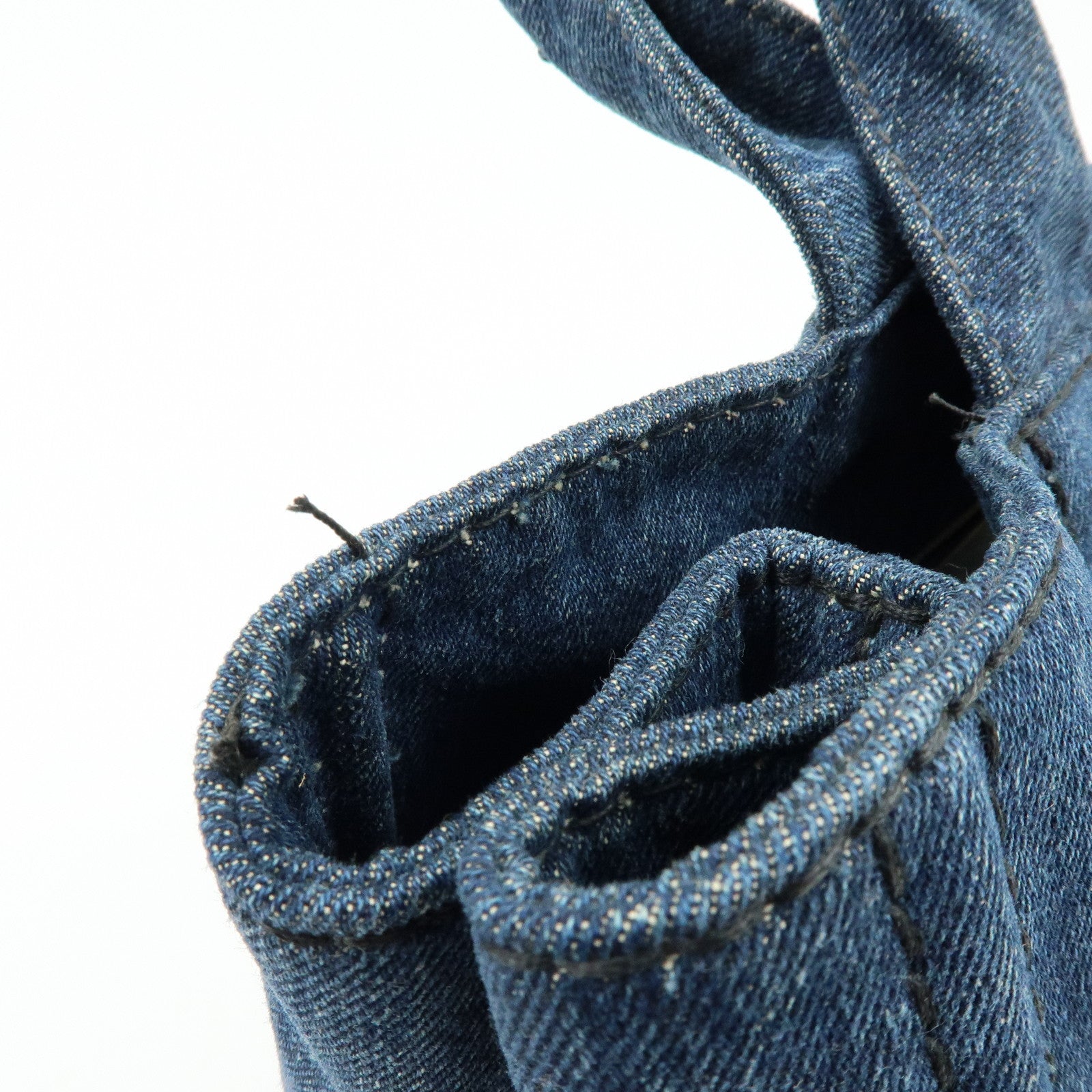 PRADA Canapa Tringle Logo Canvas Denim Tote Hand Bag Blue B1877B
