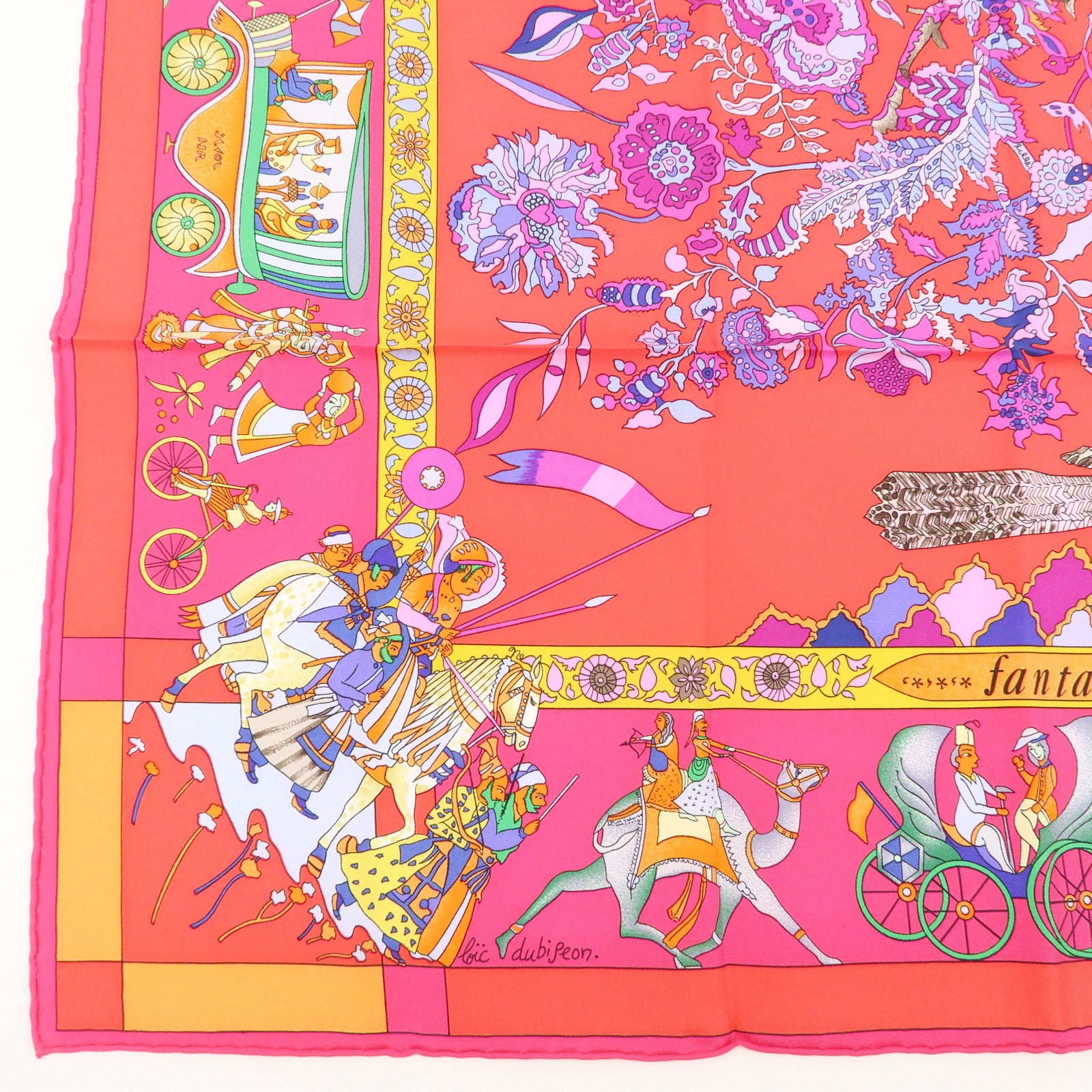 HERMES Carre 90 Silk 100% Scarf Fantaisies Indiennes Pink Red