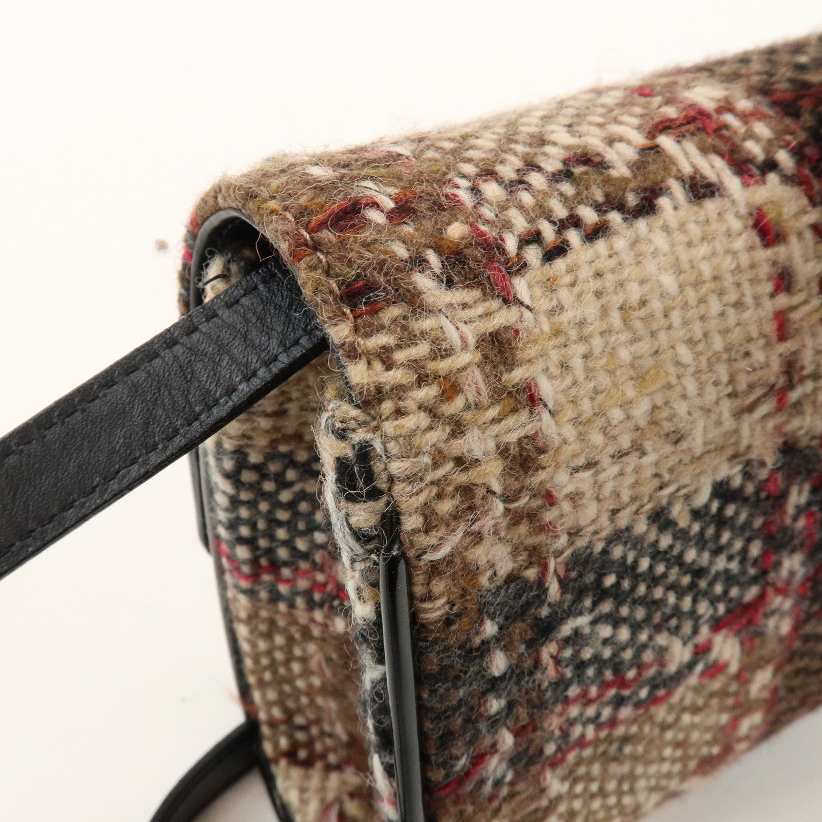 BURBERRY Tweed Patent Leather Suede Shoulder Bag Plaid Beige Black