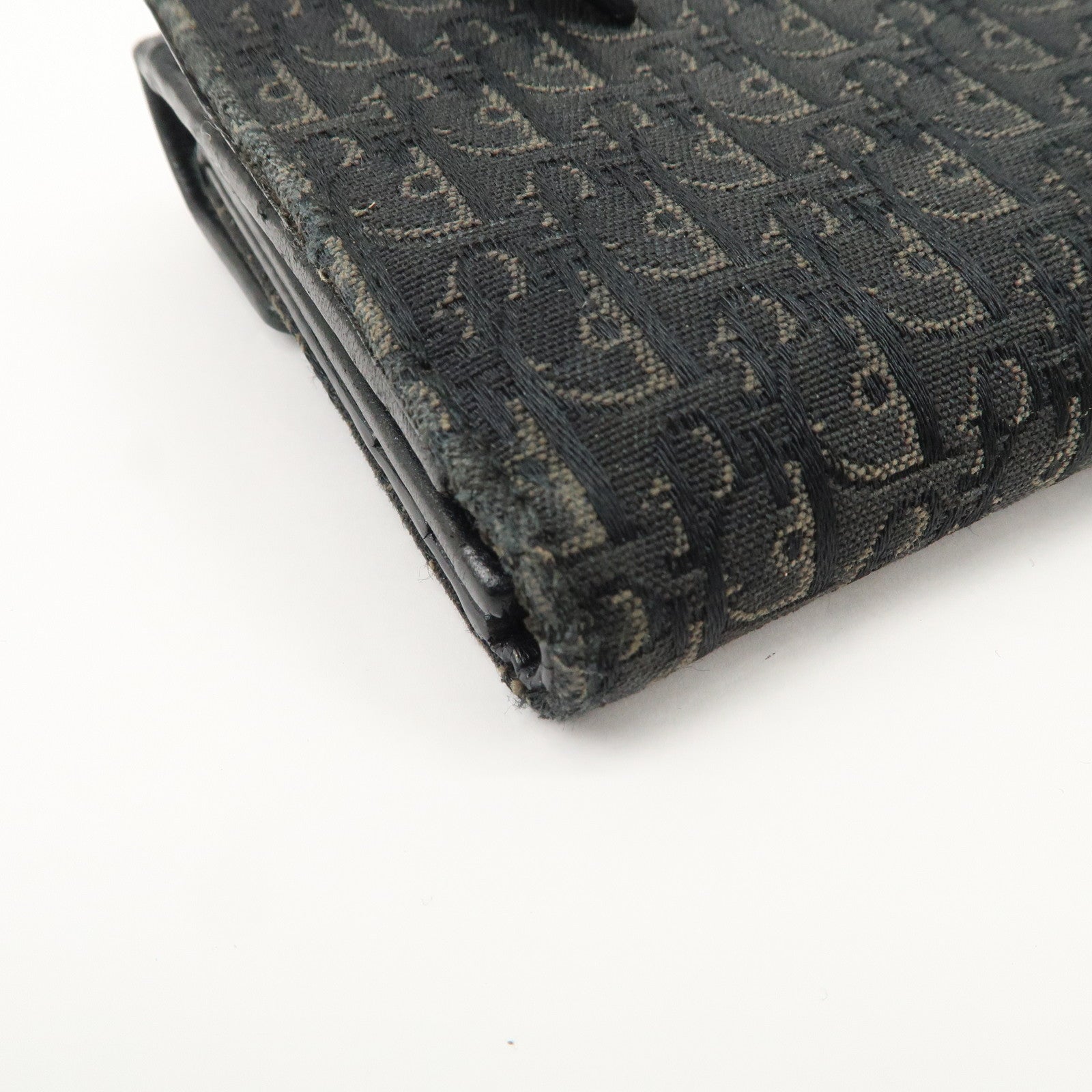 Christian Dior Trotter Leather Canvas Tri-Hold Wallet Black Silver