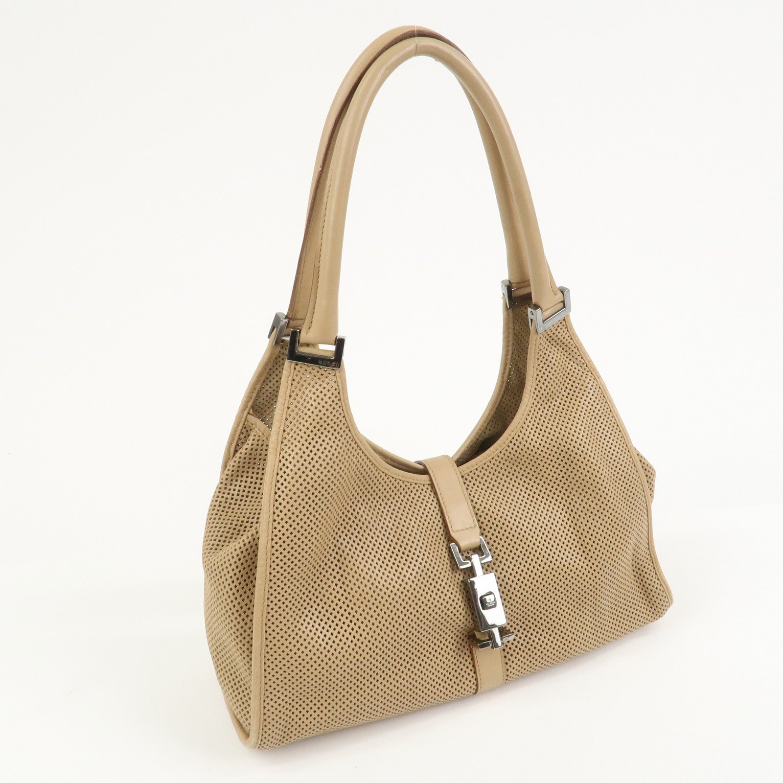 GUCCI Jackie Leather Shoulder Bag Hand Bag Beige 01719