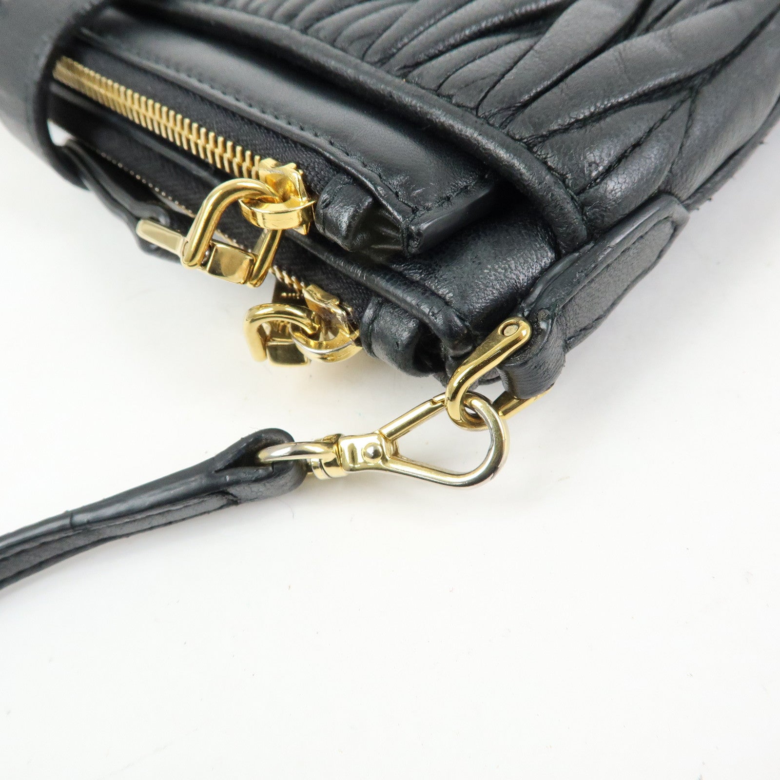 MIU MIU Matelasse Leather Gathered Shoulder Bag Crossbody Bag Black