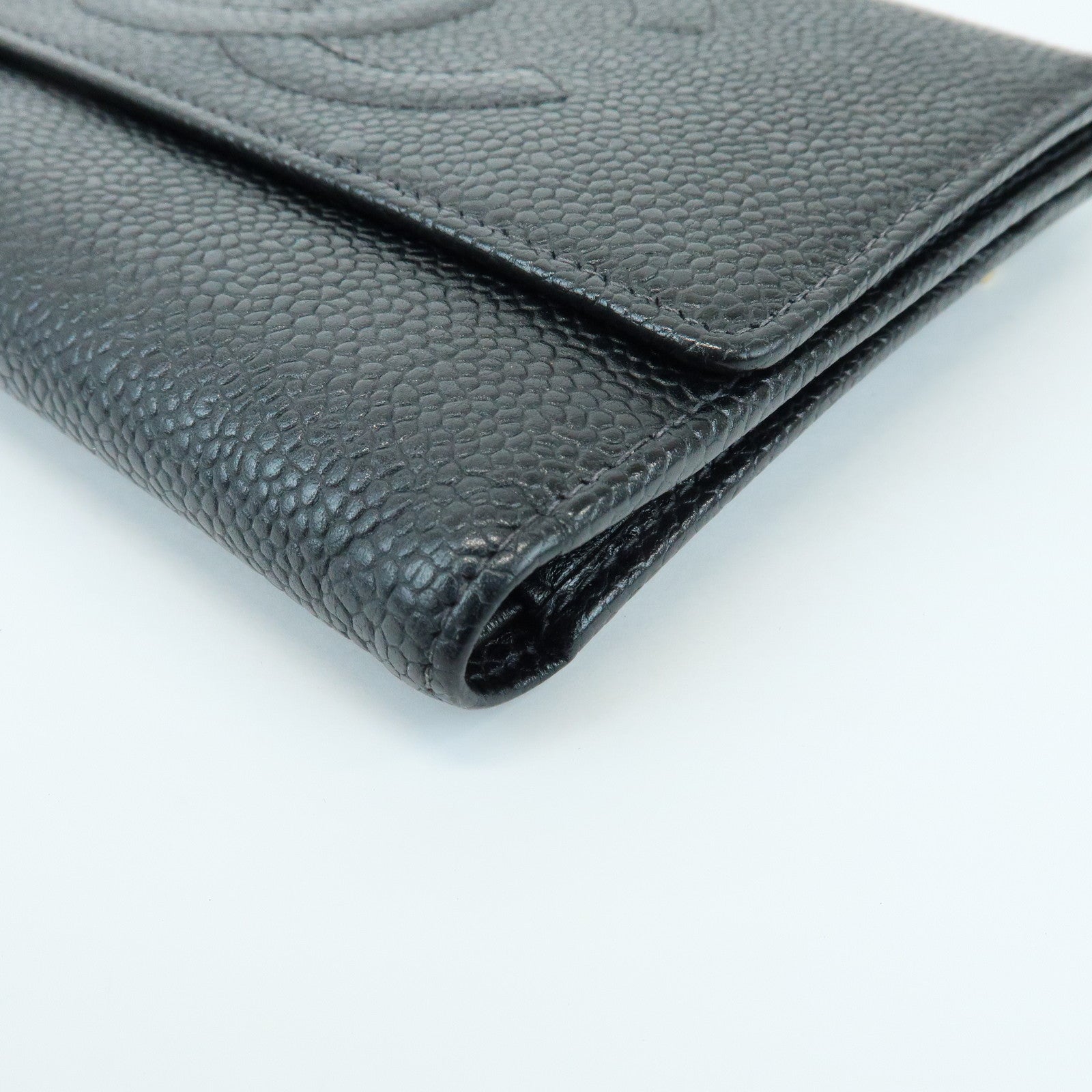 CHANEL COCO Mark Caviarskin Compact Wallet Flap Wallet Black