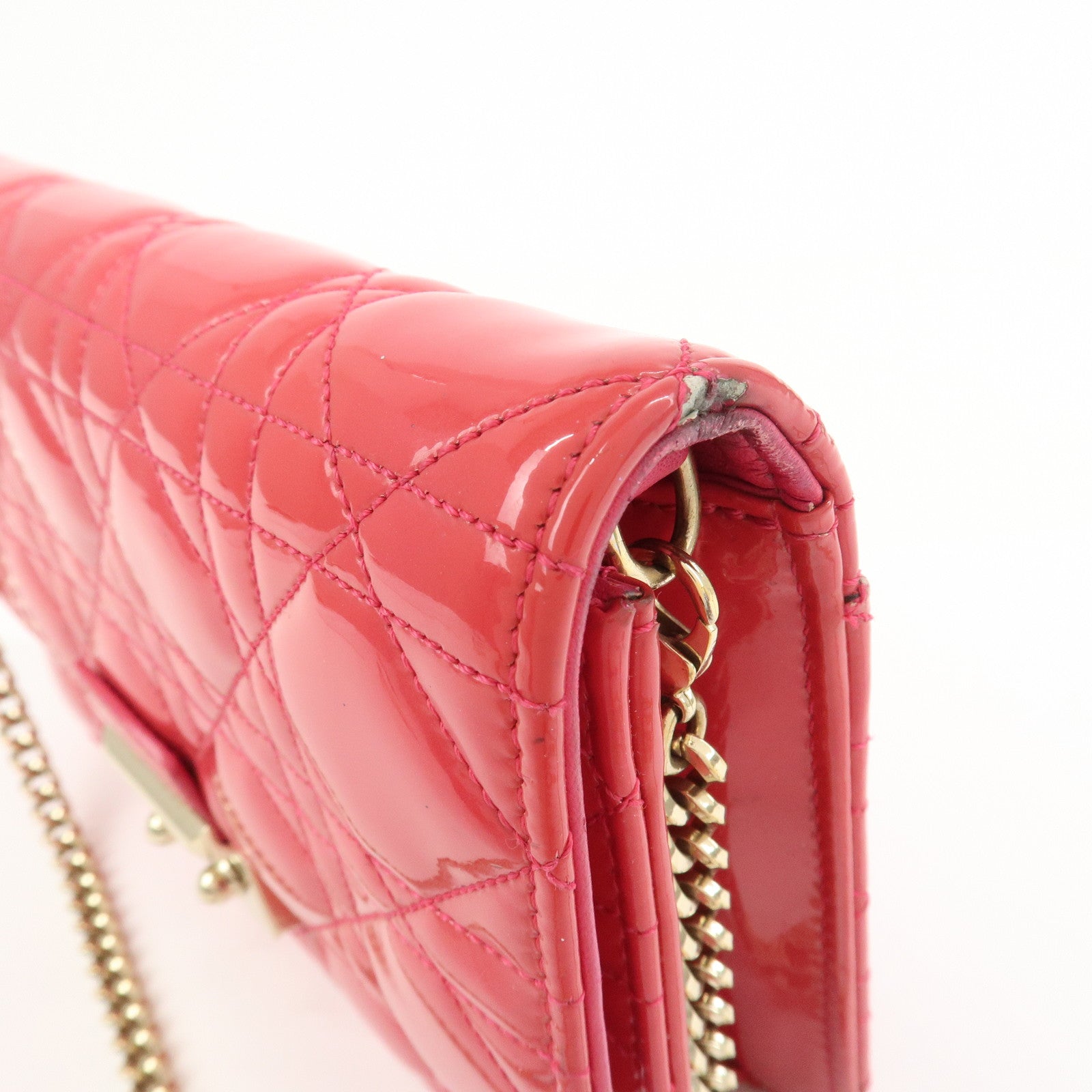 Christian Dior Cannage New Lock Patent Leather Chain Shoulder Bag