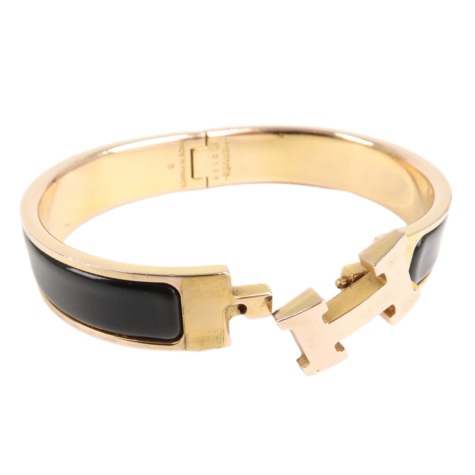 HERMES Clic Clac PM H Logo Bangle Bracelet Gold Black Used