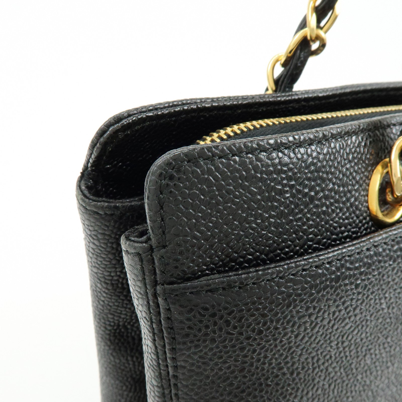 CHANEL Caviarskin Tote Bag Hand Bag Black A08913