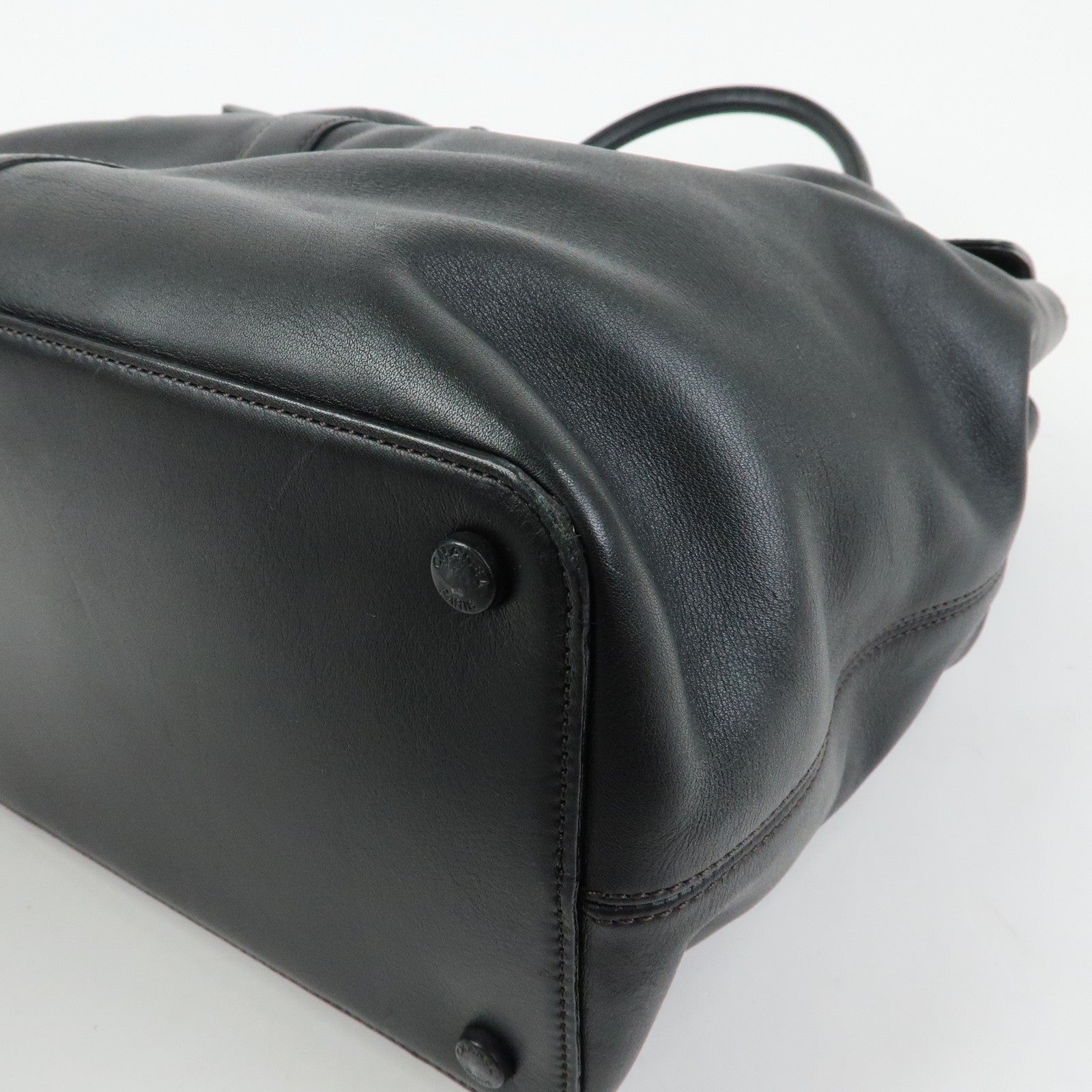 CHANEL COCO Mark Calf Leather Boston Bag Hand Bag Black