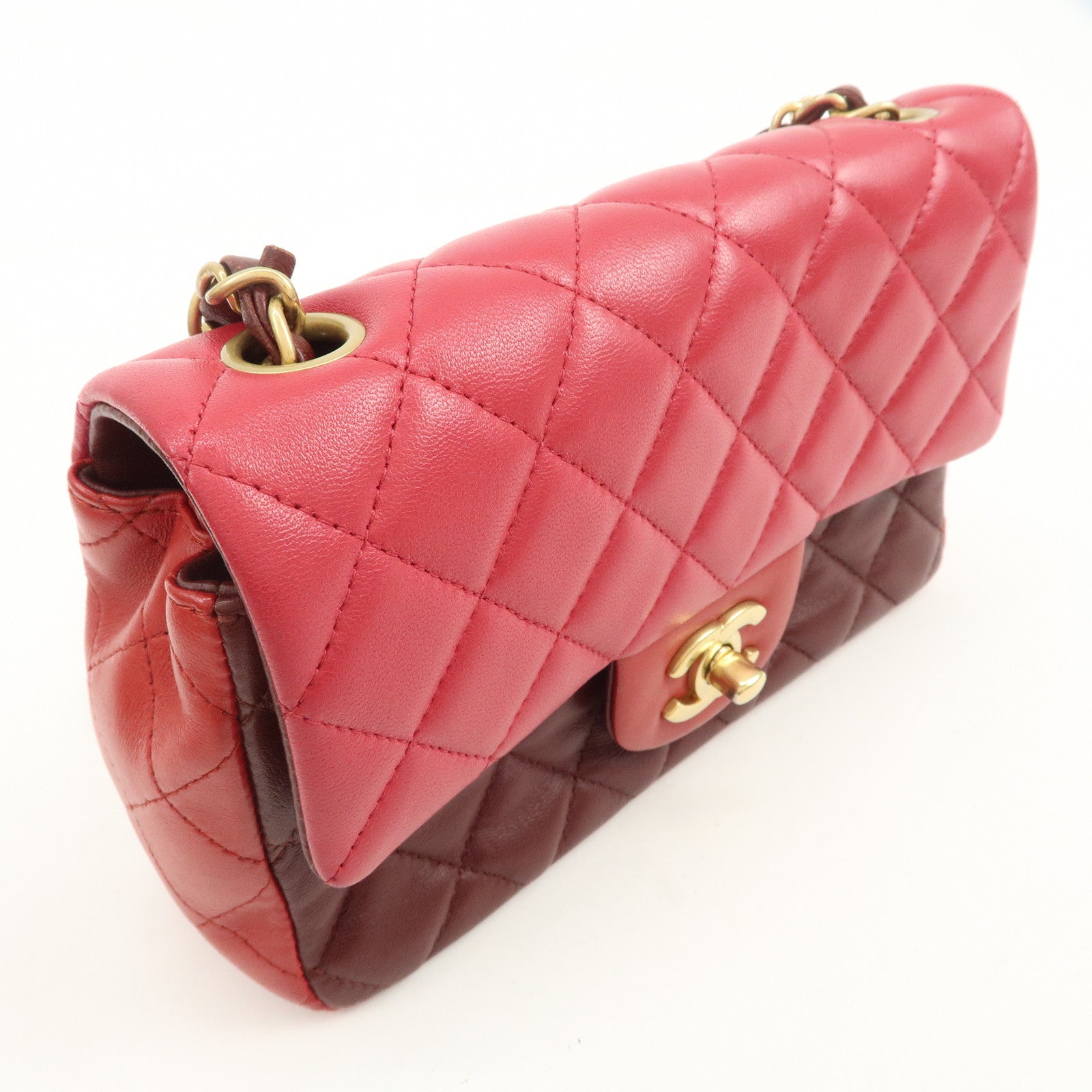 CHANEL Mini Matelasse Lamb Skin Chain Shoulder Bag Red A69900
