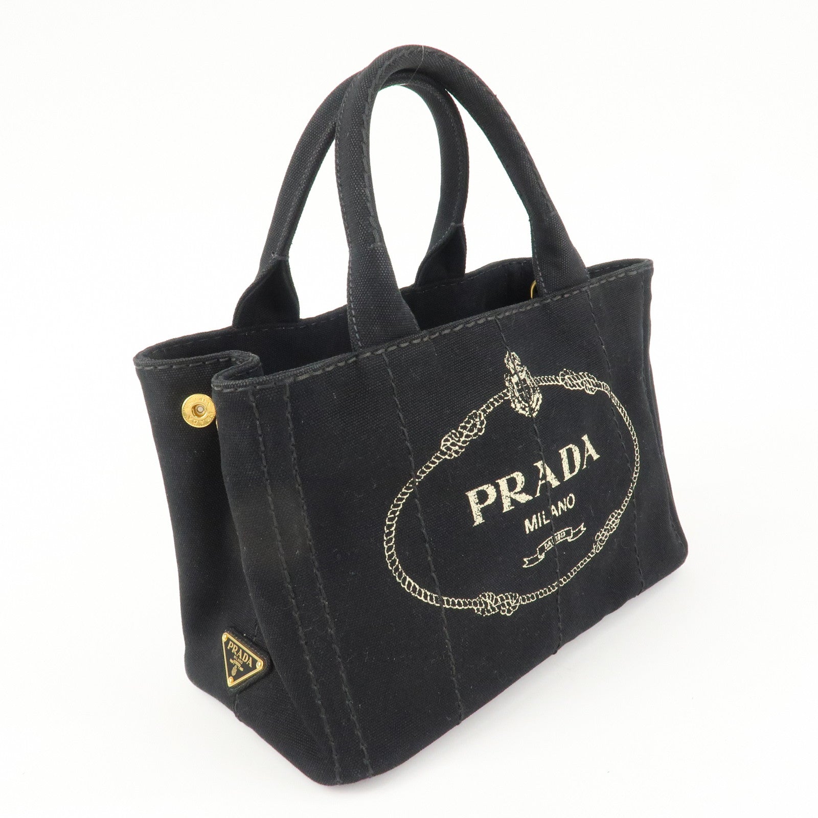 PRADA Canapa Mini Canvas 2Way Bag Hand Bag Shoulder Bag Black 1BG439 Used