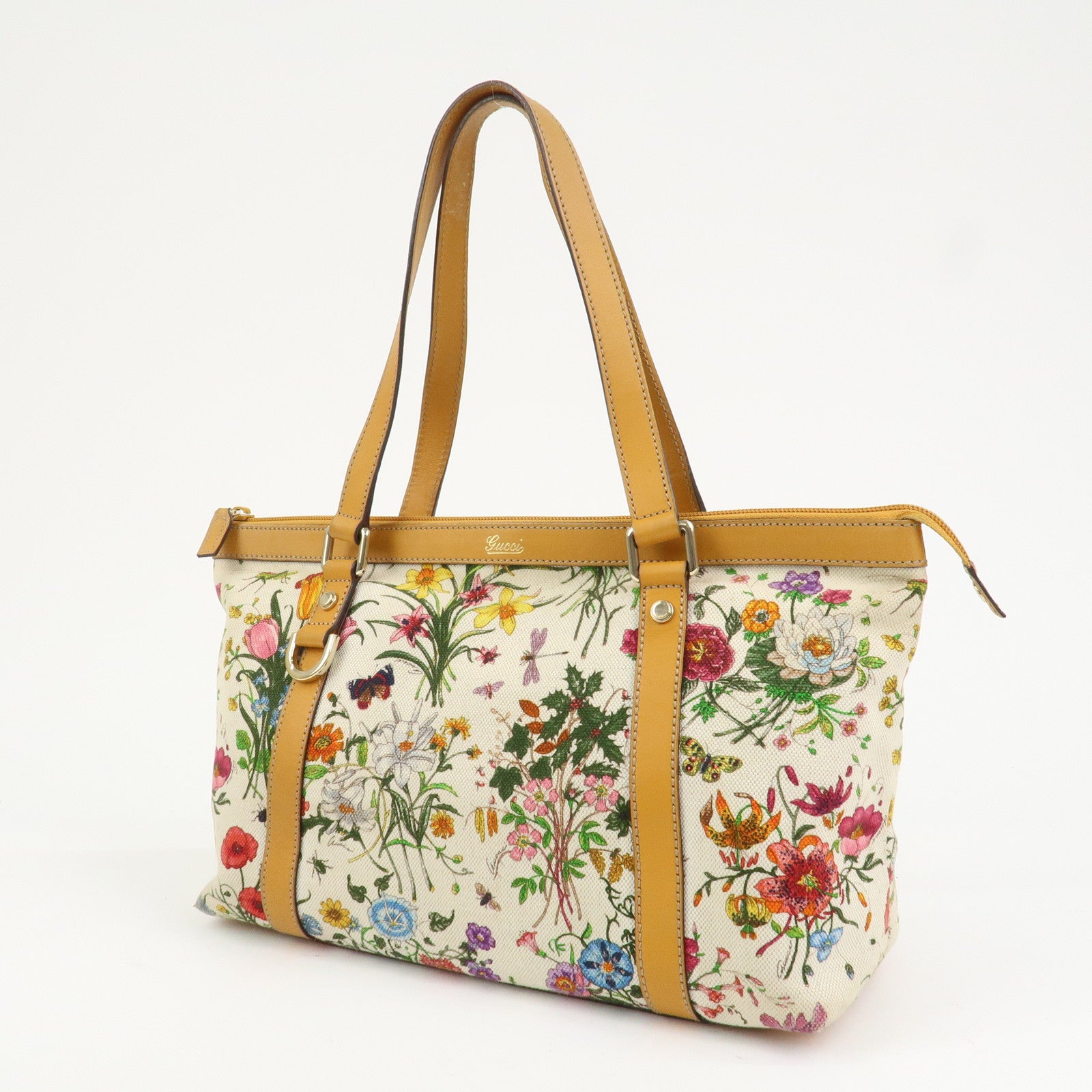GUCCI Abbey Canvas Leather Tote Bag Shoulder Bag Flora 272399