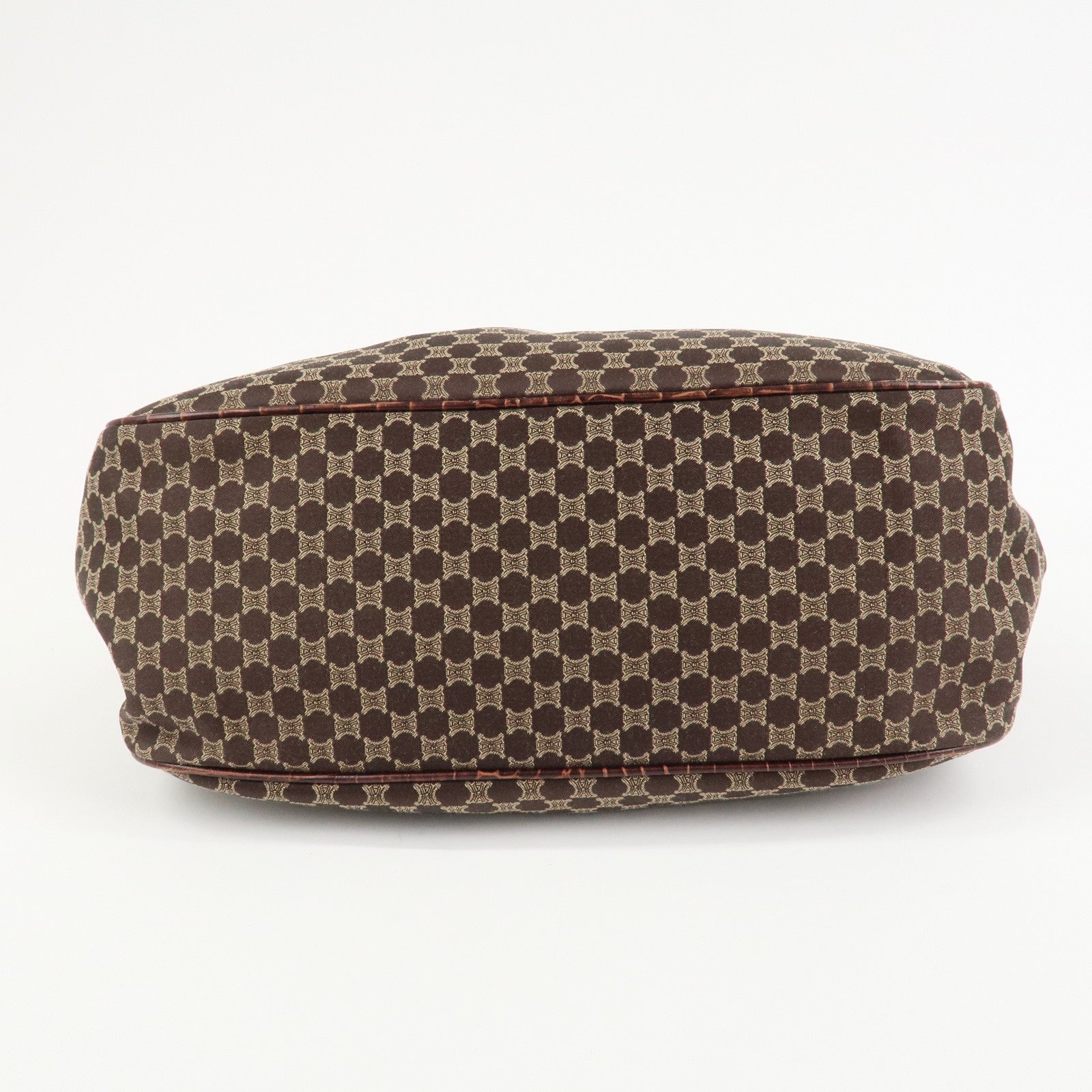 CELINE Macadam Canvas Embossed Leather Shoulder Bag Hand Bag Brown