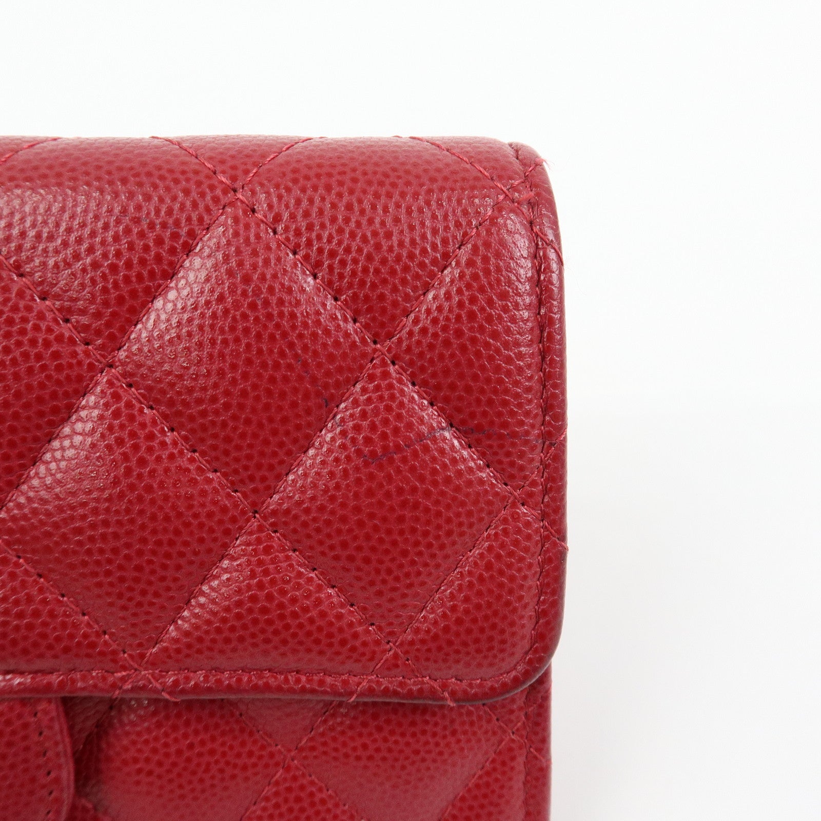 CHANEL COCO Mark Matelasse Caviarskin Flap Long Wallet Red
