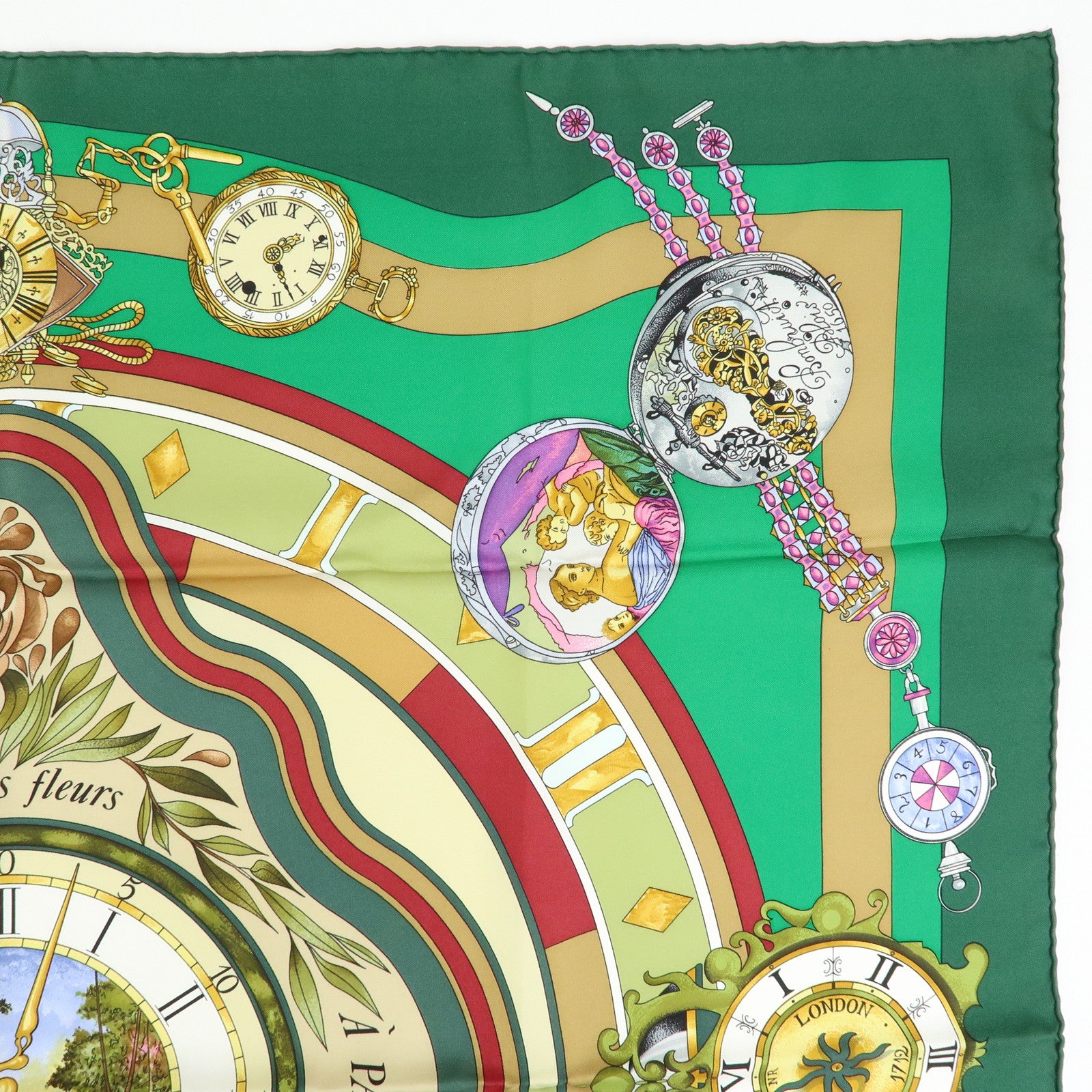 HERMES Carre90 Silk100% Scarf Parmi les fleurs je compte les heures