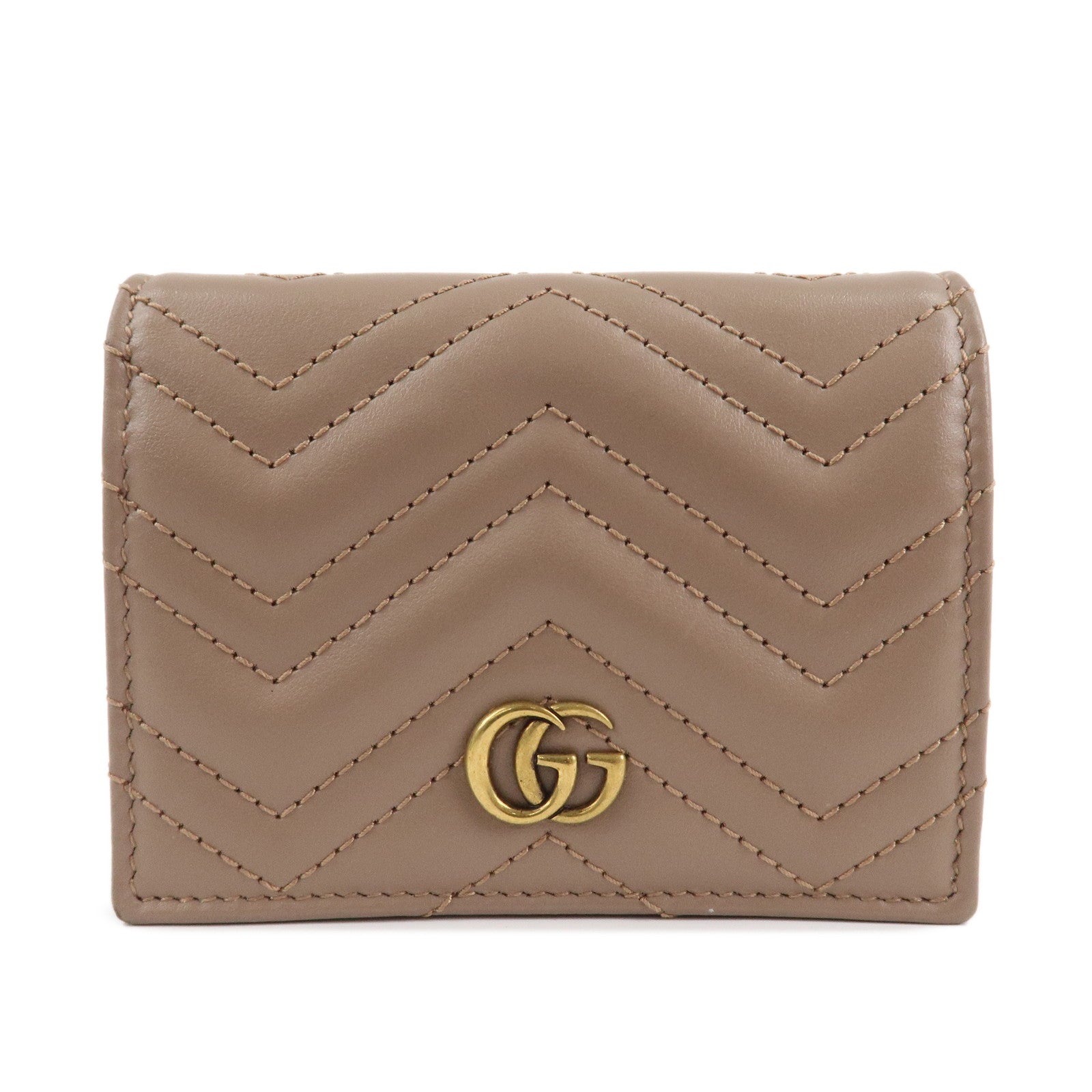 GUCCI Marmont Leather Bi-fold Small Wallet Taupe 466492 Used