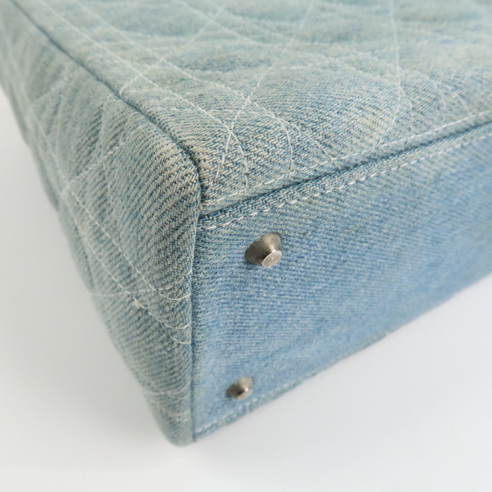 Christian Dior Lady Dior Denim 2way Hand Shoulder Bag Light Blue Used