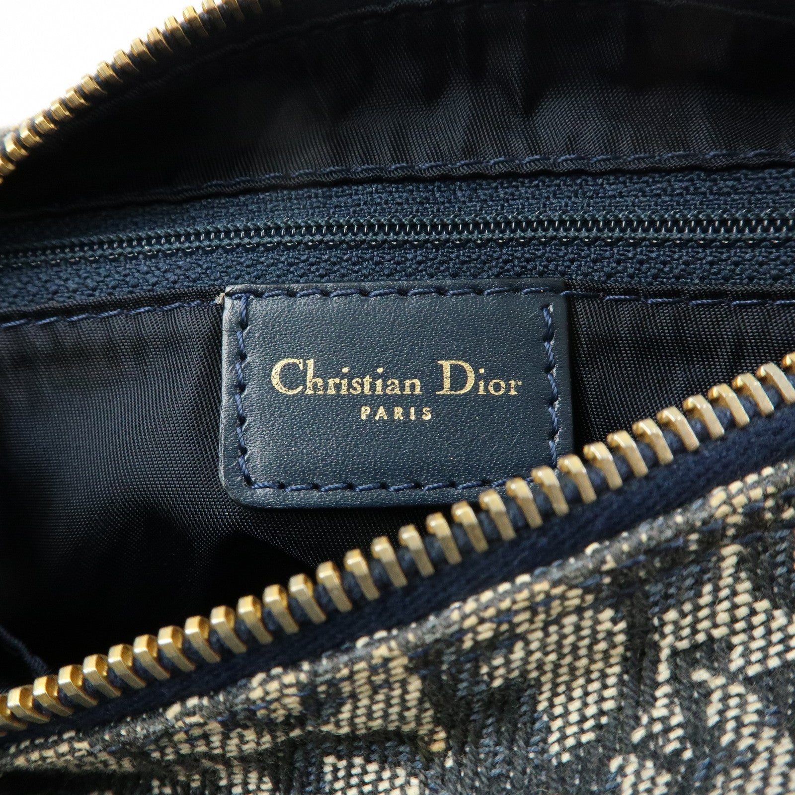 Christian Dior Trotter Jacguard Leather Mini Boston Bag Navy