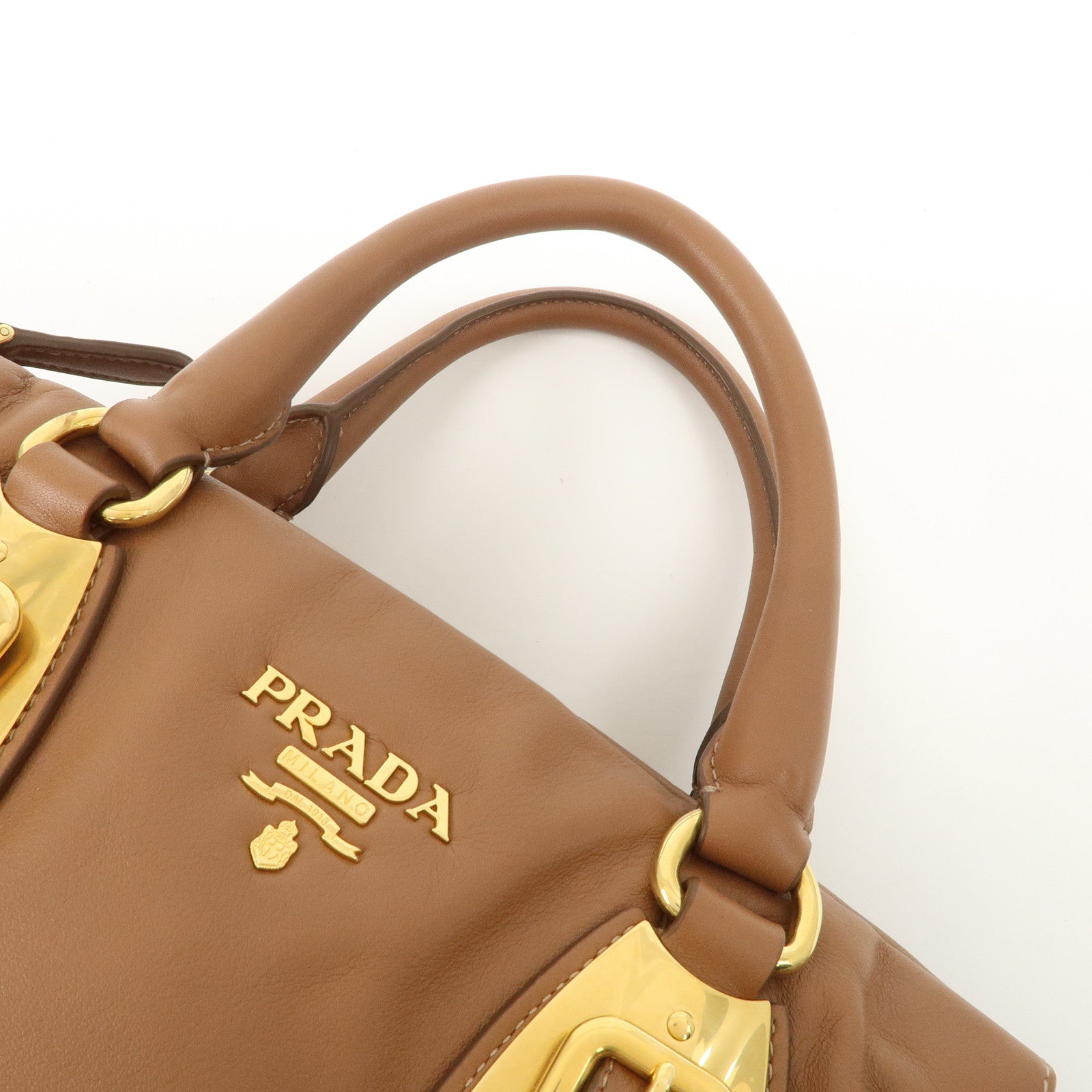 PRADA Leather 2Way Bag Hand Bag Shoulder Bag Brown BN2435 Used
