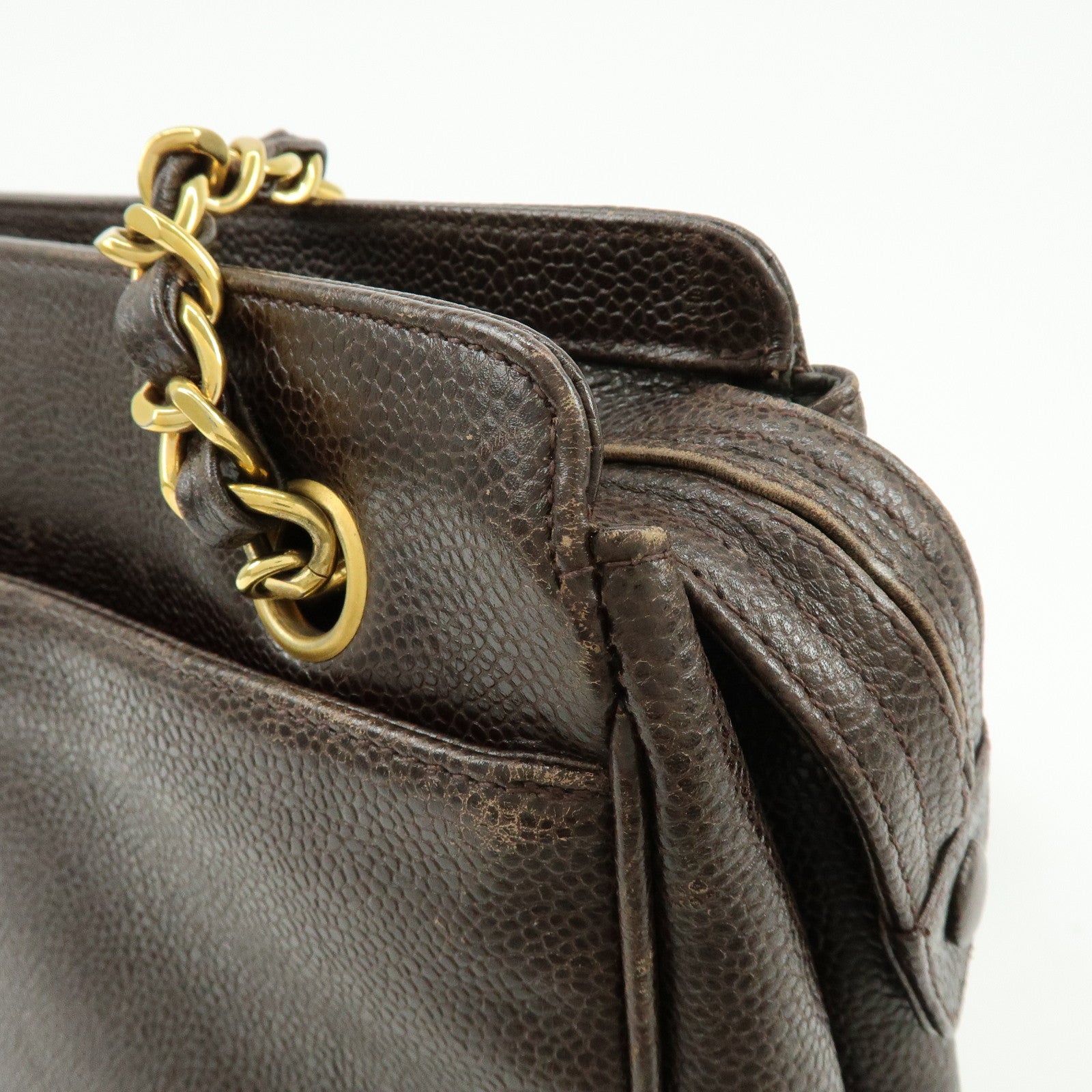 CHANEL Triple COCO Mark Caviarskin Chain Shoulder Bag Brown