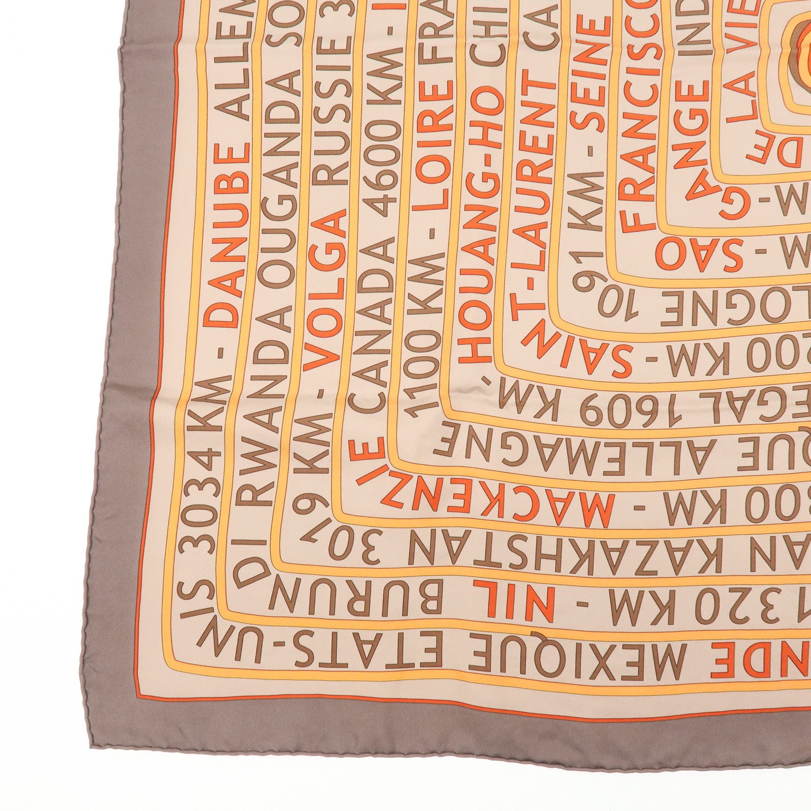 HERMES Carre 90 Silk 100% Scarf LES SOURCES DE LA VIE Brown Orange