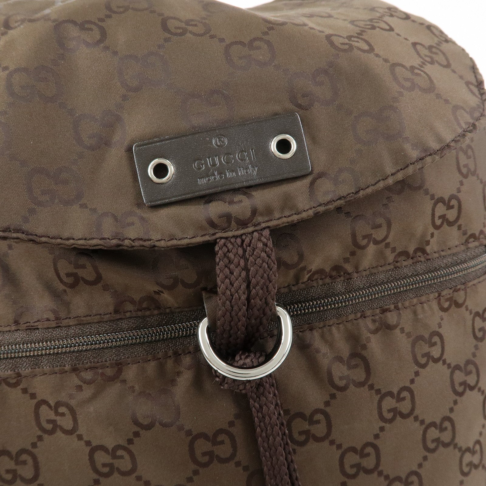 GUCCI GG Nylon Leather Backpack Brown 223670