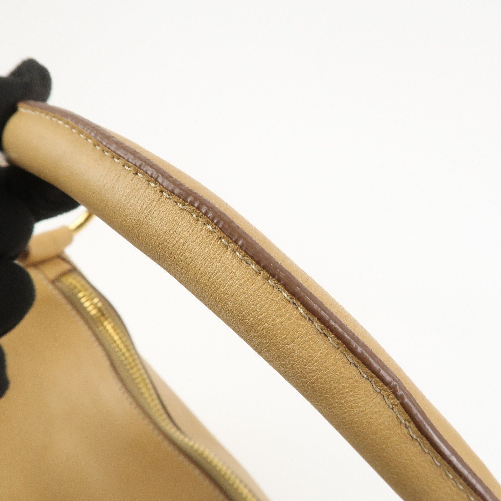 PRADA Triangle Logo Leather Shoulder Bag Hand Bag Camel