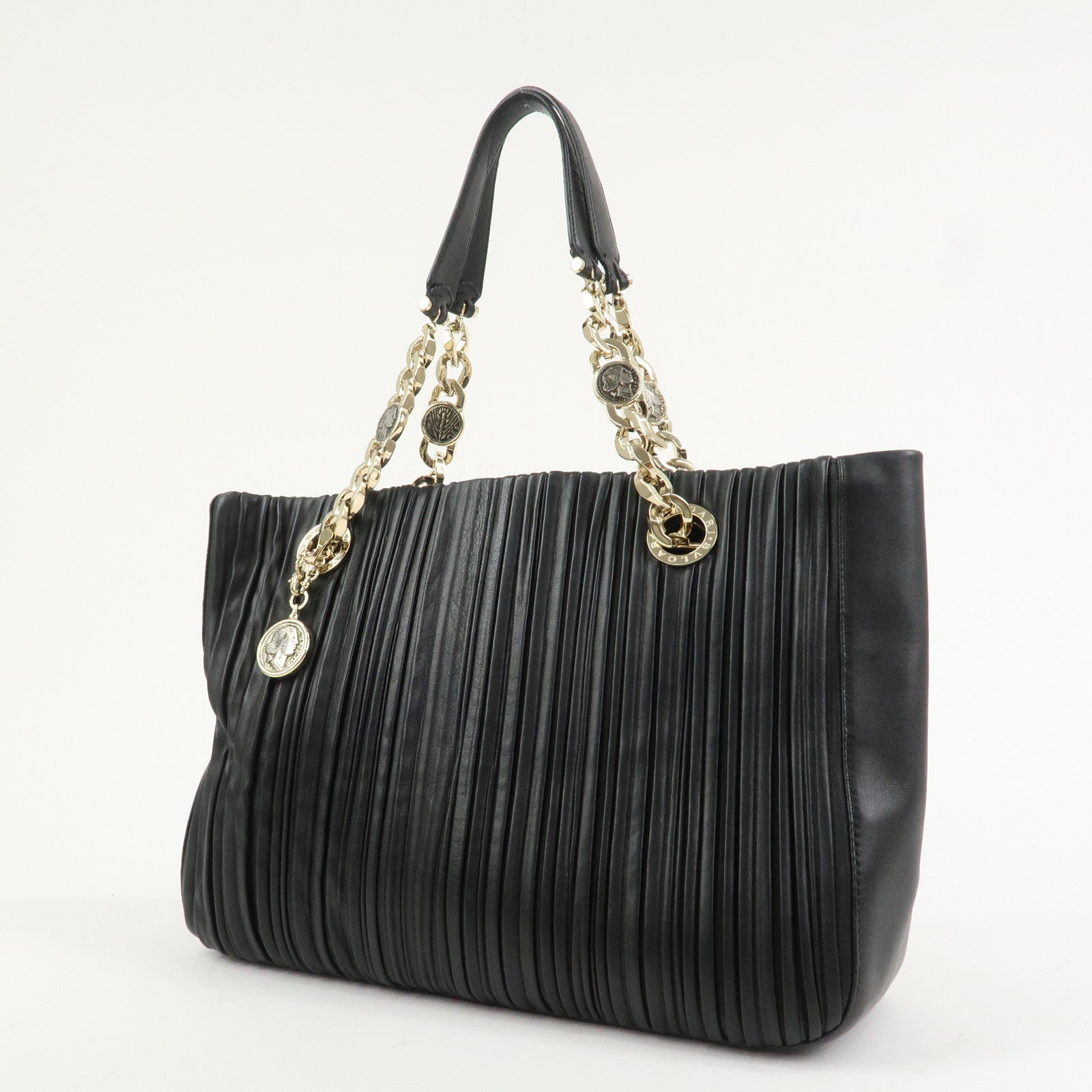BVLGARI Monete Nappa Plisse Chain Shoulder Bag Tote Bag Black