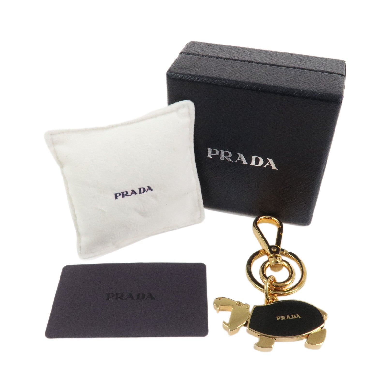 PRADA Hippopotamus Metal Bag Charm Key Charm Black Gold