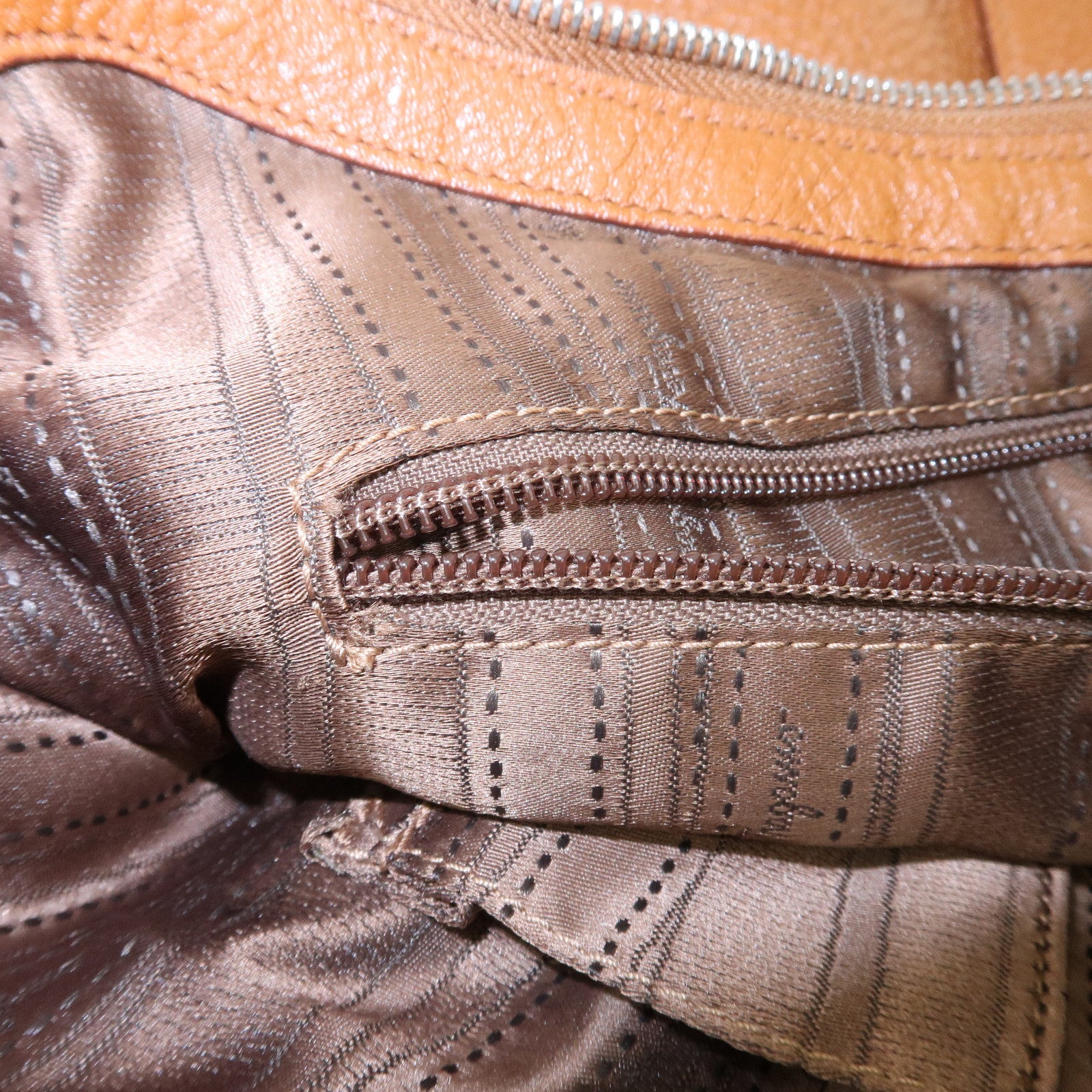 Ferragamo Gancini Leather Shoulder Bag Brown Silver Hardware Used