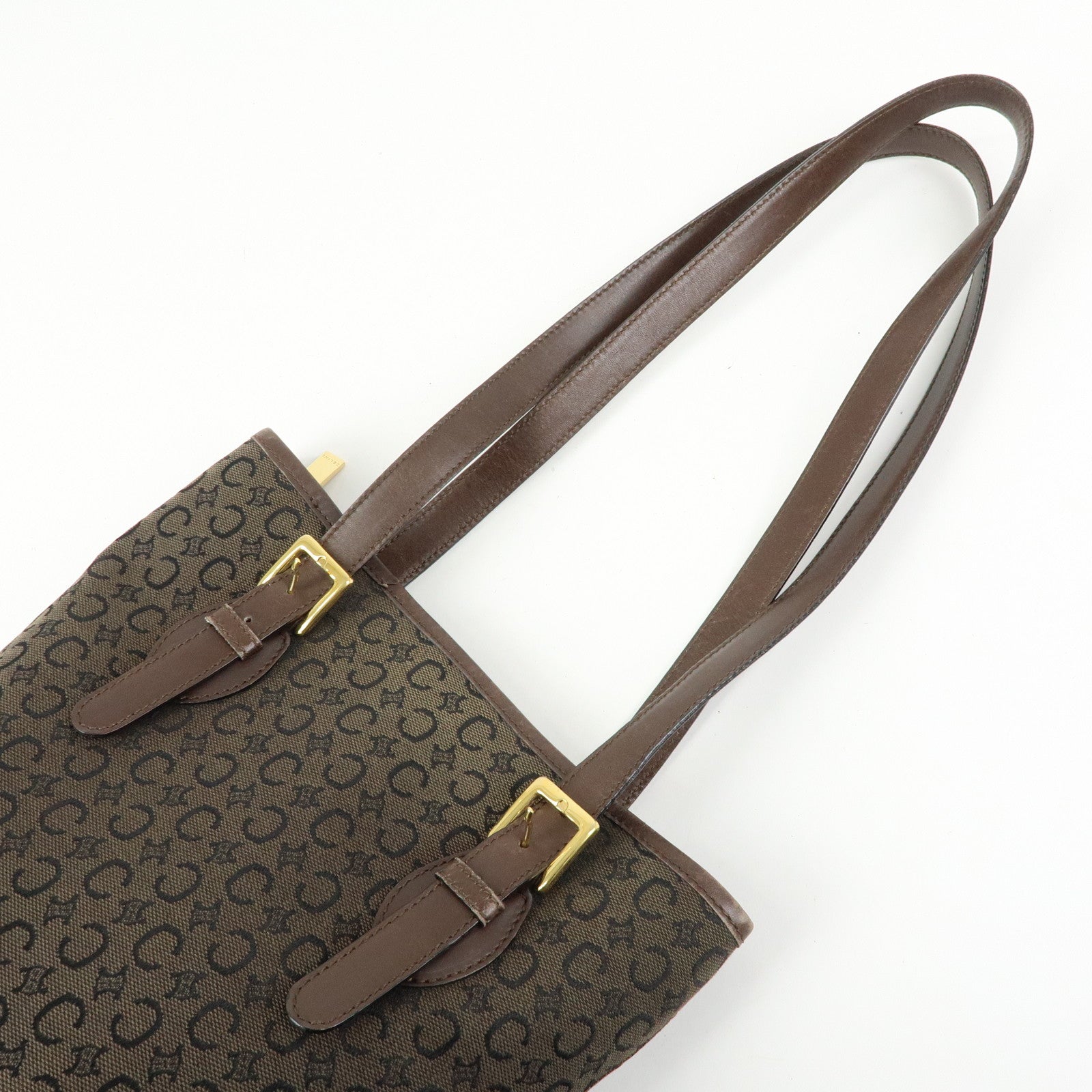 CELINE C Macadam Canvas Leather Tote Bag Shoulder Bag Brown