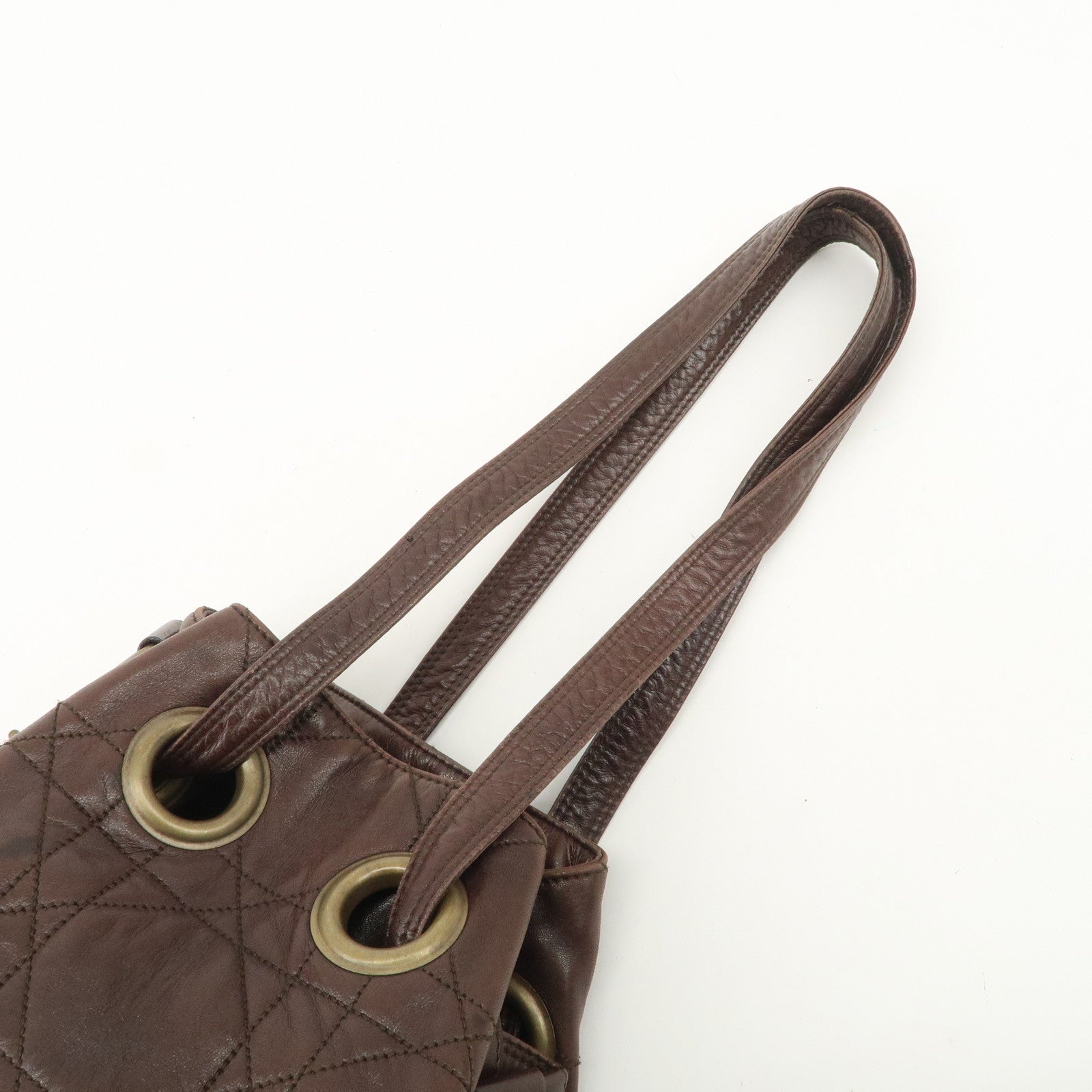 Christian Dior Canage Leather Shoulder Bag Dark Brown Gold Hardware Used