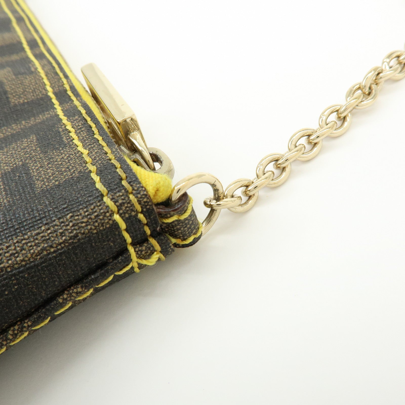 FENDI Zucca Print PVC Chain Accessory Pouch Brown Yellow 8BR592