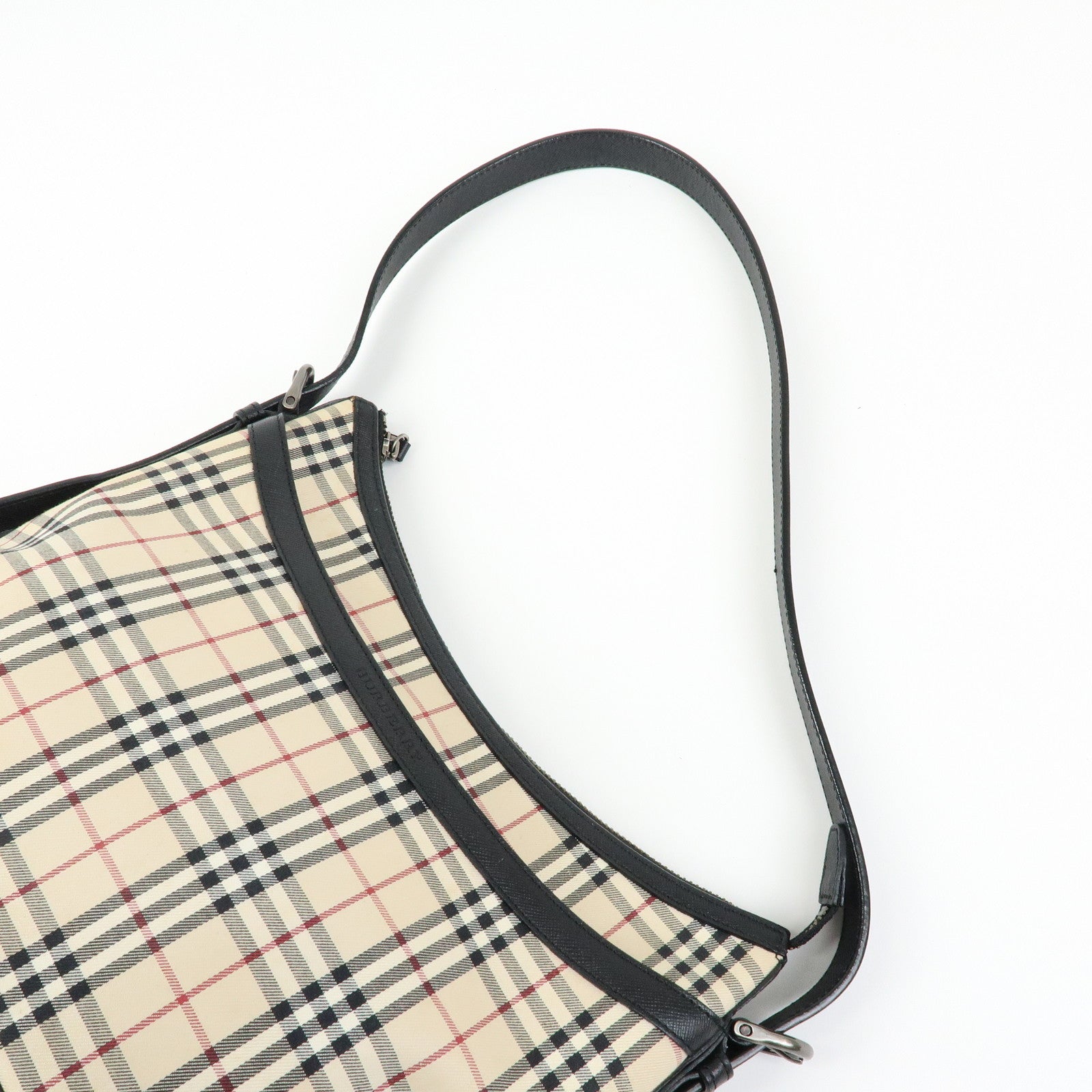 BURBERRY Nova Plaid Canvas Leather Shoulder Bag Beige Black