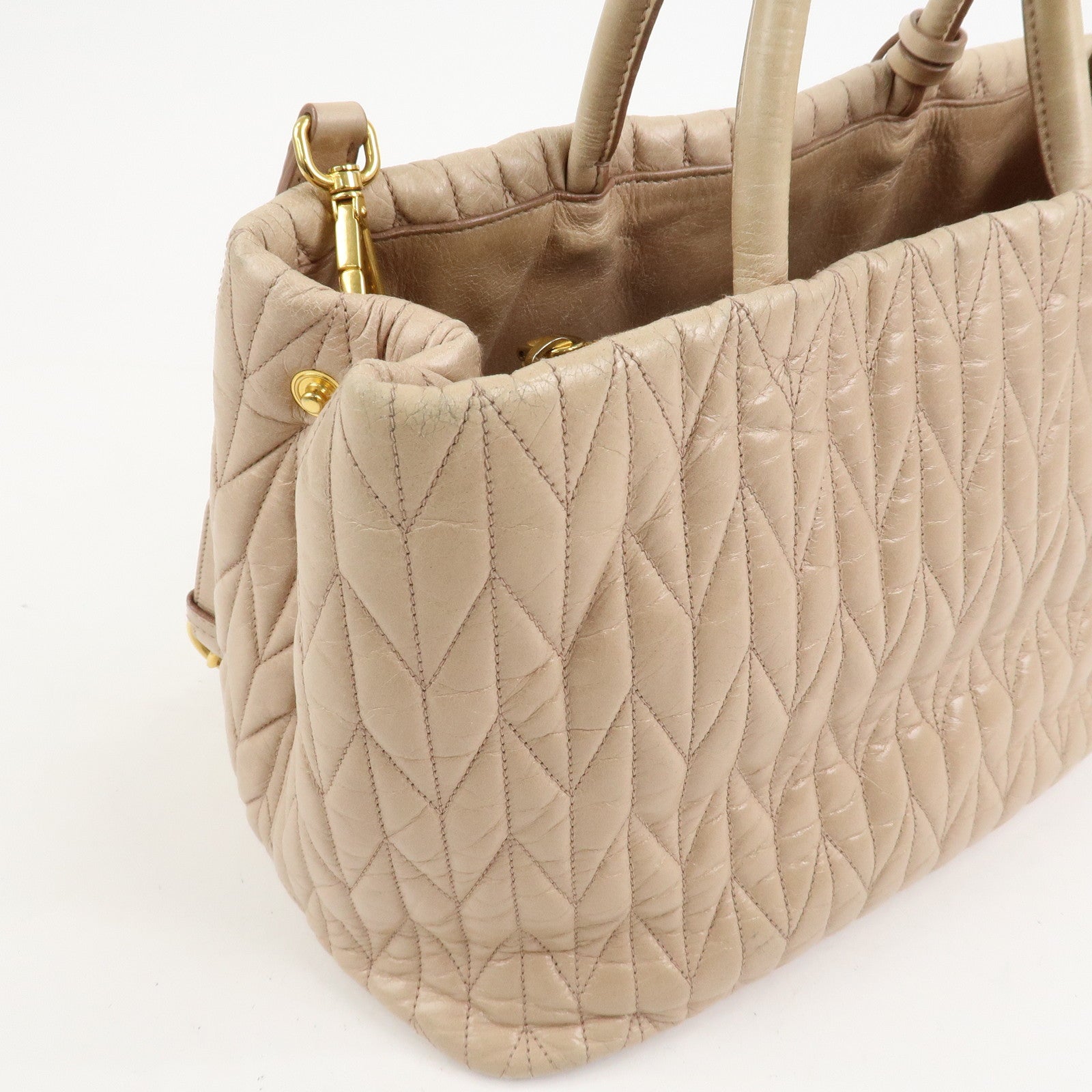MIU MIU Leather Ribbon 2Way Shoulder Bag Hand Bag Tote Bag Beige RN1096