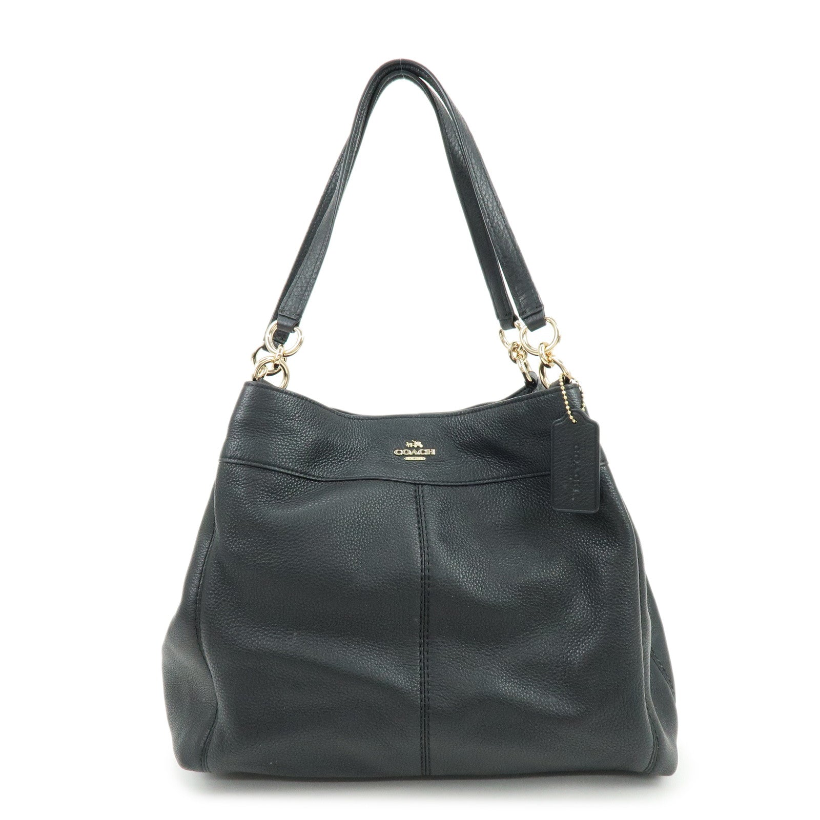 COACH Logo Leather Shoulder Bag Hand Bag Black