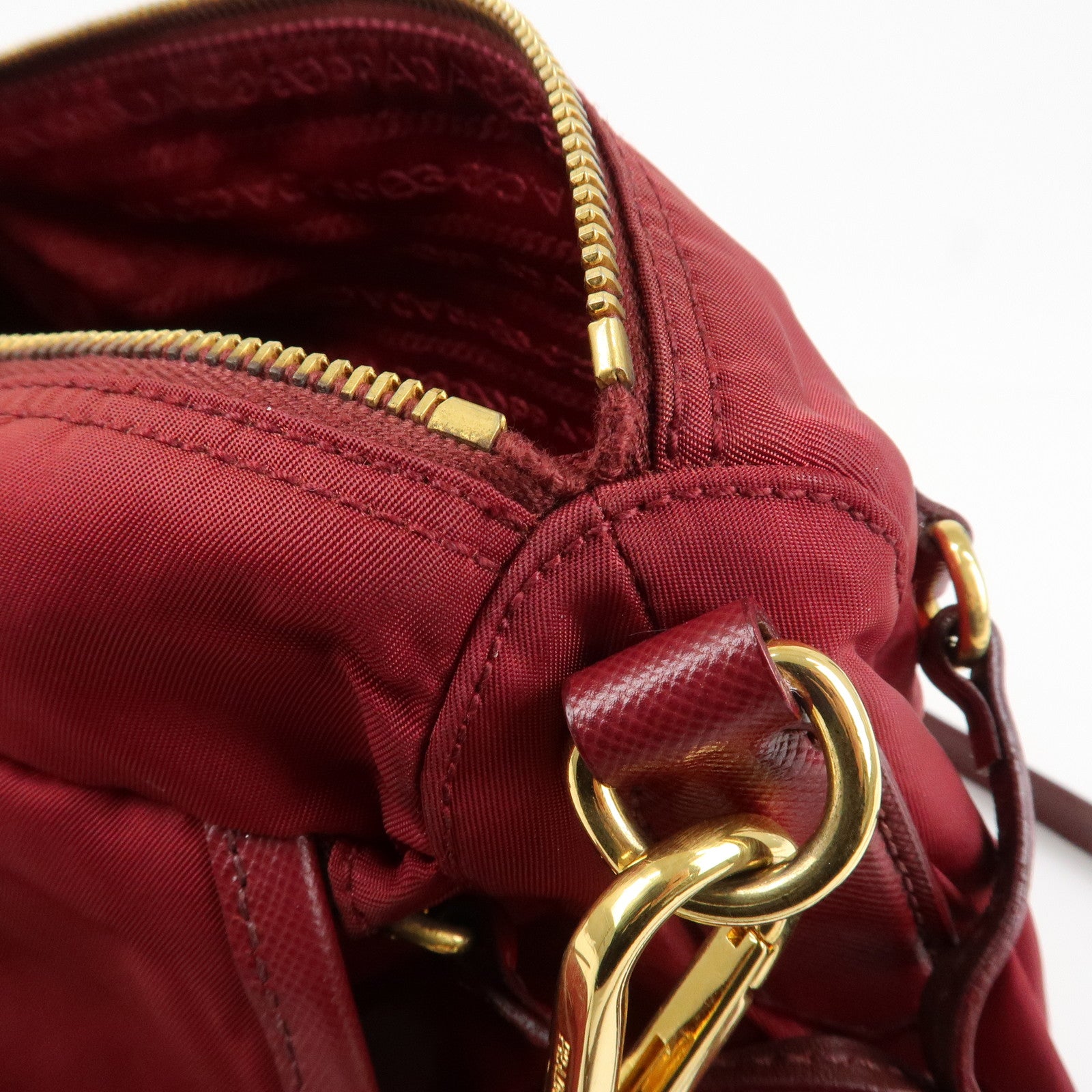PRADA Logo Nylon Leather Shoulder Bag Crossbody Bag Bordeaux BT0692 Used