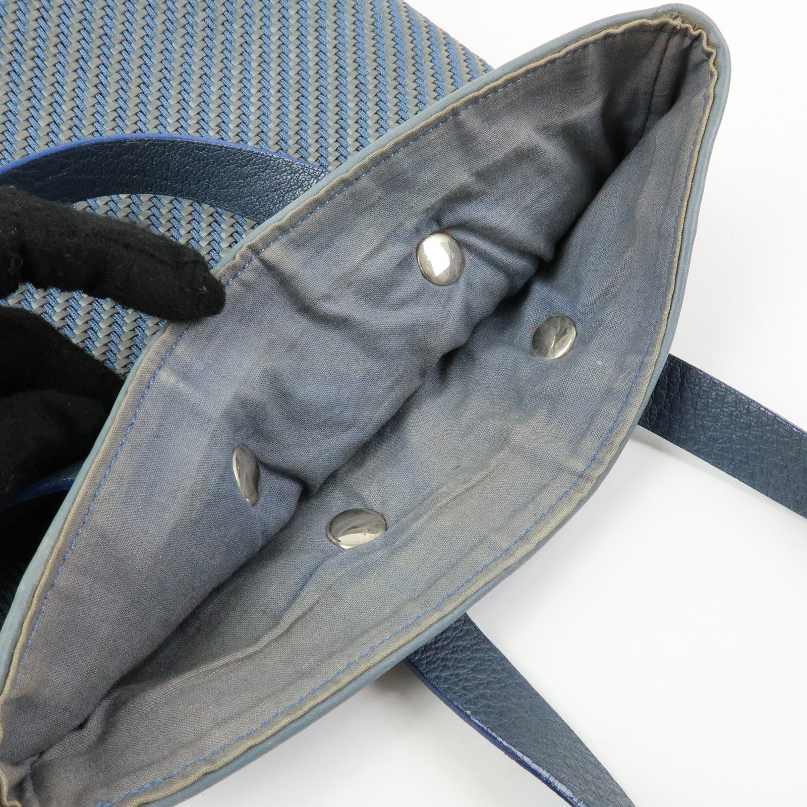 HERMES Amedaba PM Polyester Leather Mini Tote Hand Bag Blue