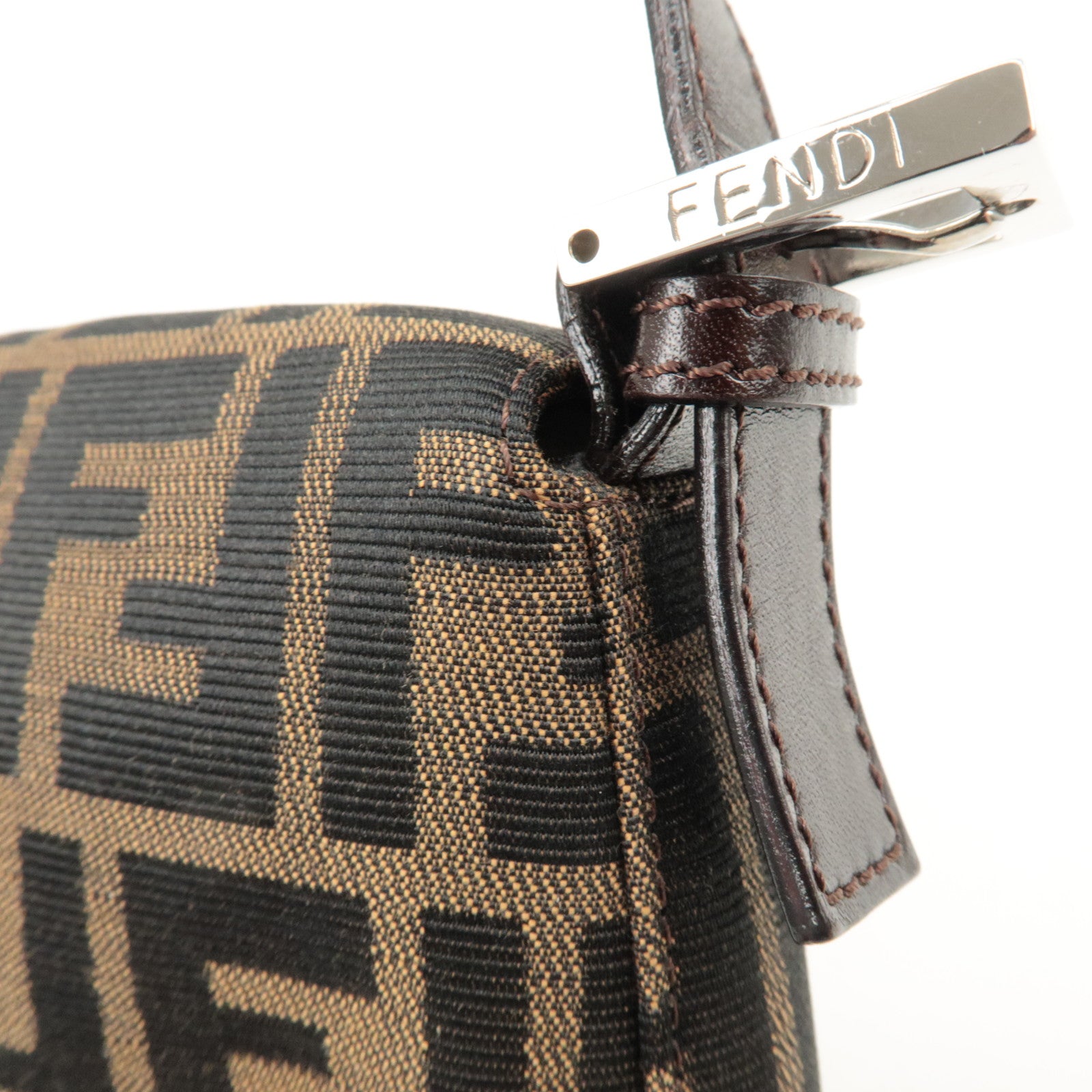 FENDI Mamma Baguette Zucca Canvas Shoulder Bag Black Brown 26421 Used