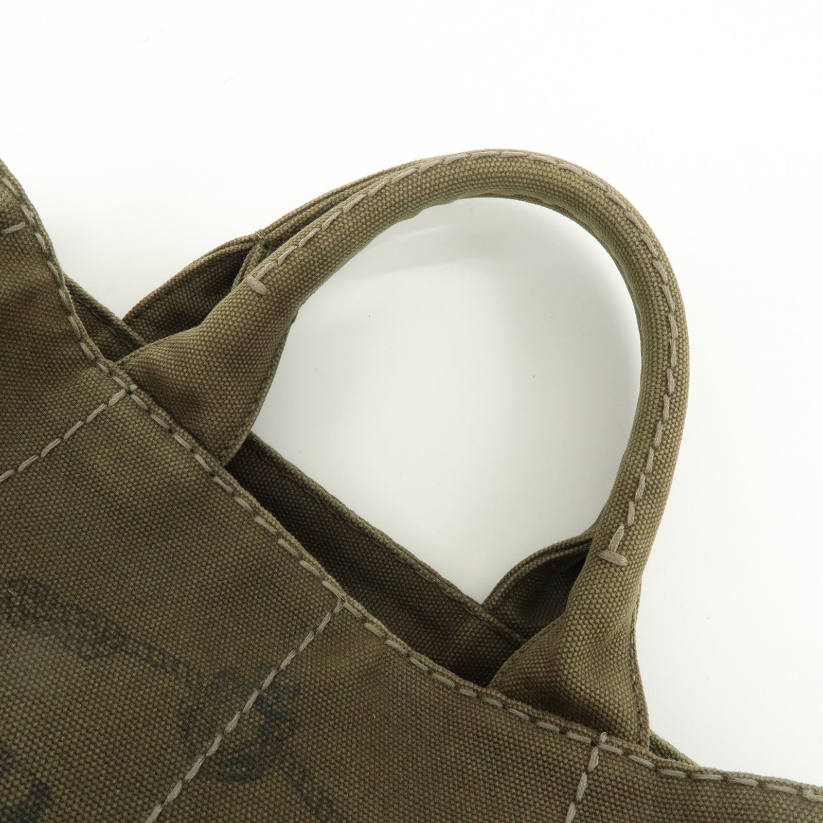 PRADA Canapa Mini Triangle Logo Canvas Tote Hand Bag Khaki BN2439