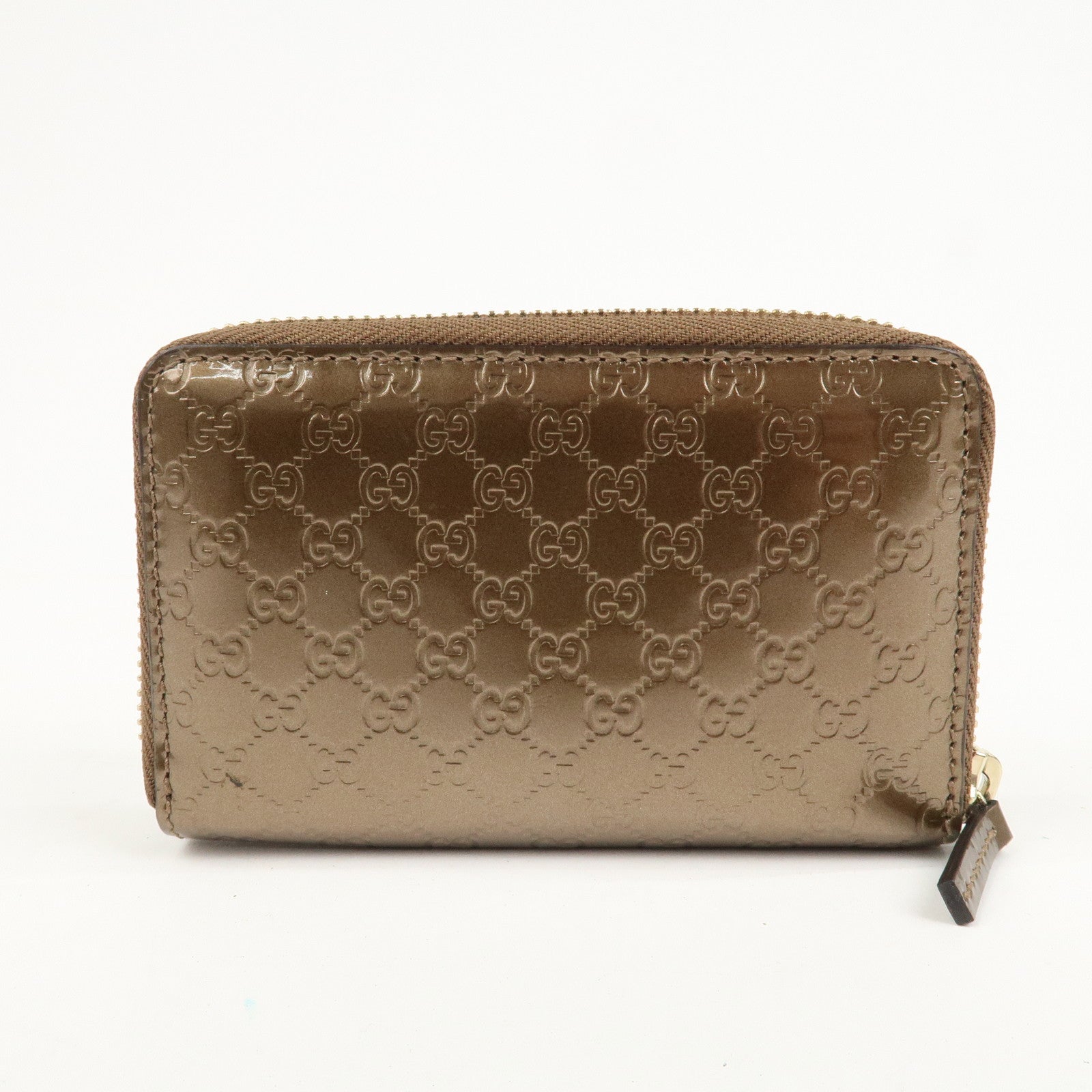 GUCCI Micro Guccissima Leather Zippy Wallet Card Case Bronze 255452