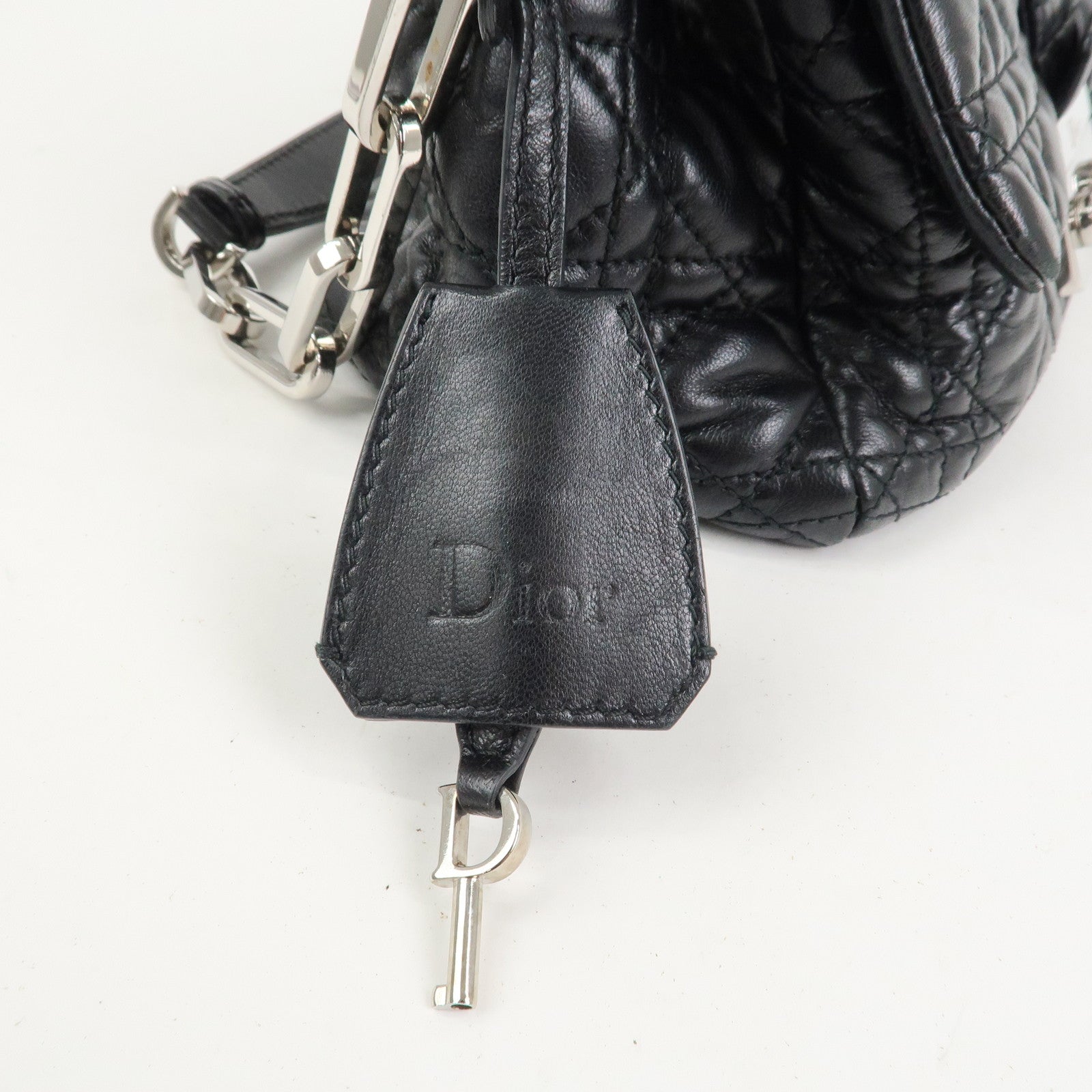 Christian Dior Cannage New Lock Leather Chain Shoulder Bag Black