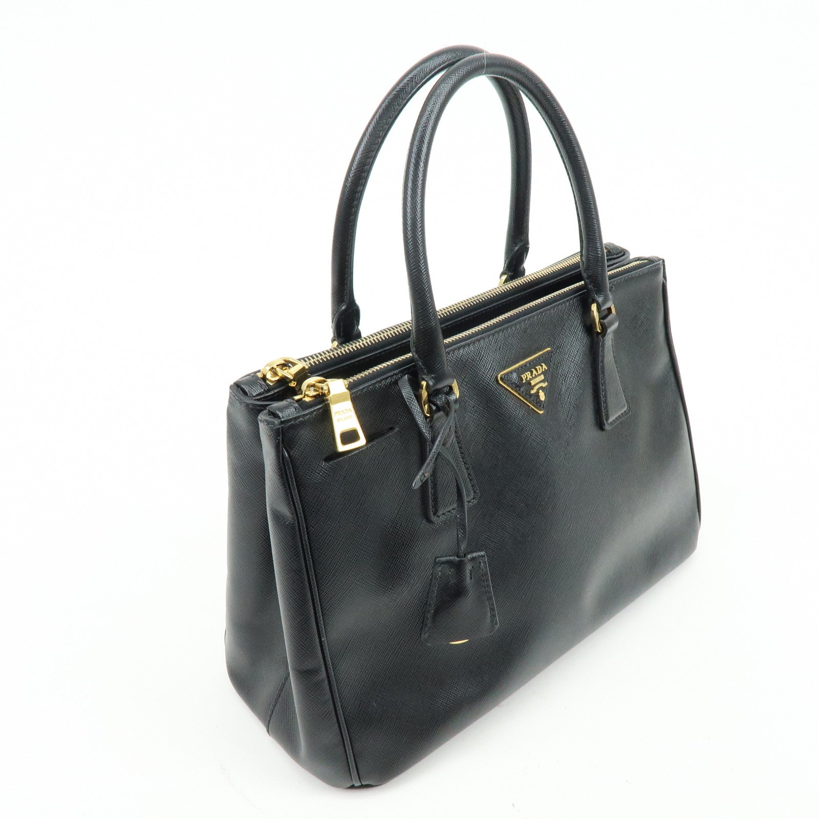 PRADA Saffiano Leather 2Way Bag Hand Bag Shoulder Bag Black 1BA801