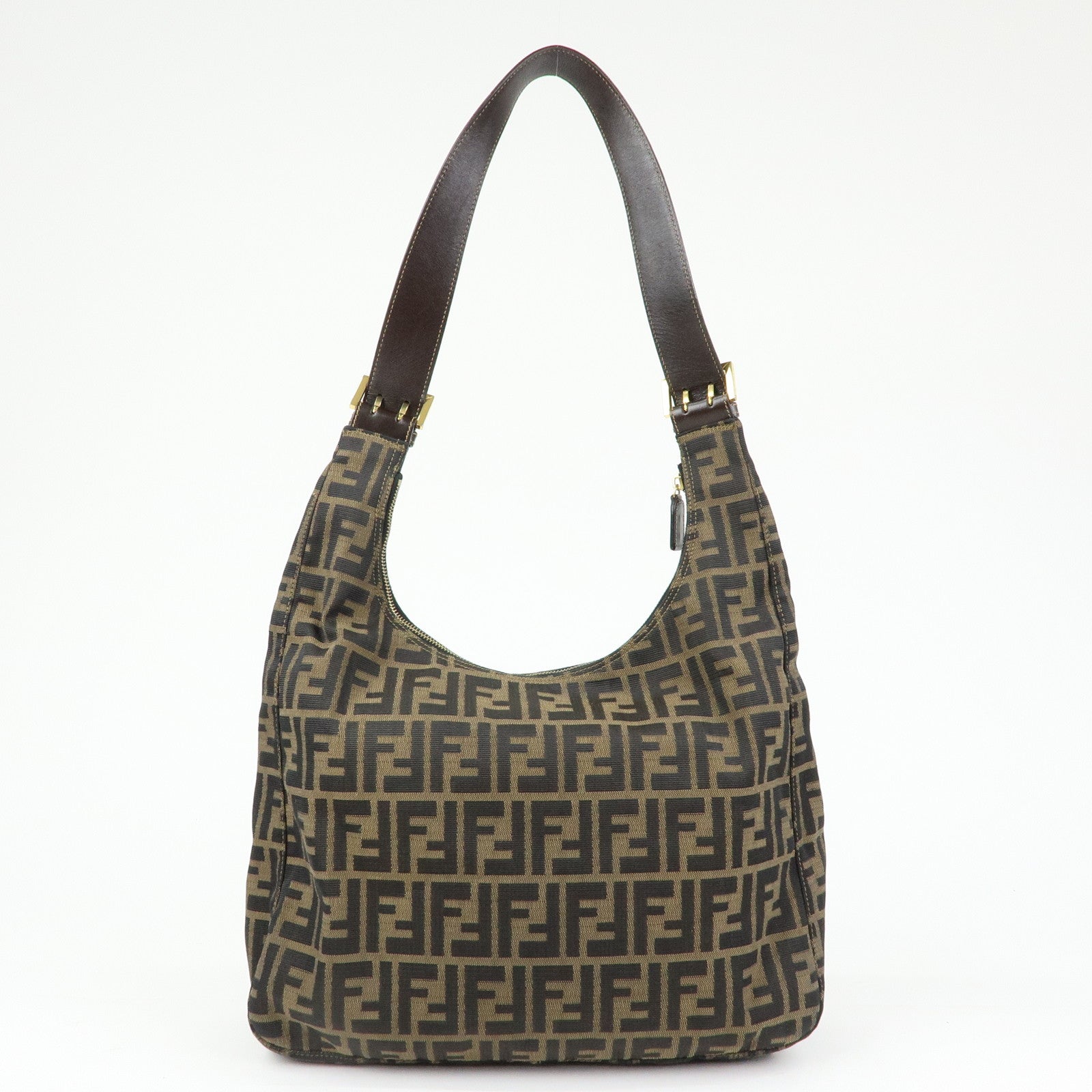 FENDI Zucca Canvas Leather Shoulder Bag Hand Bag Brown